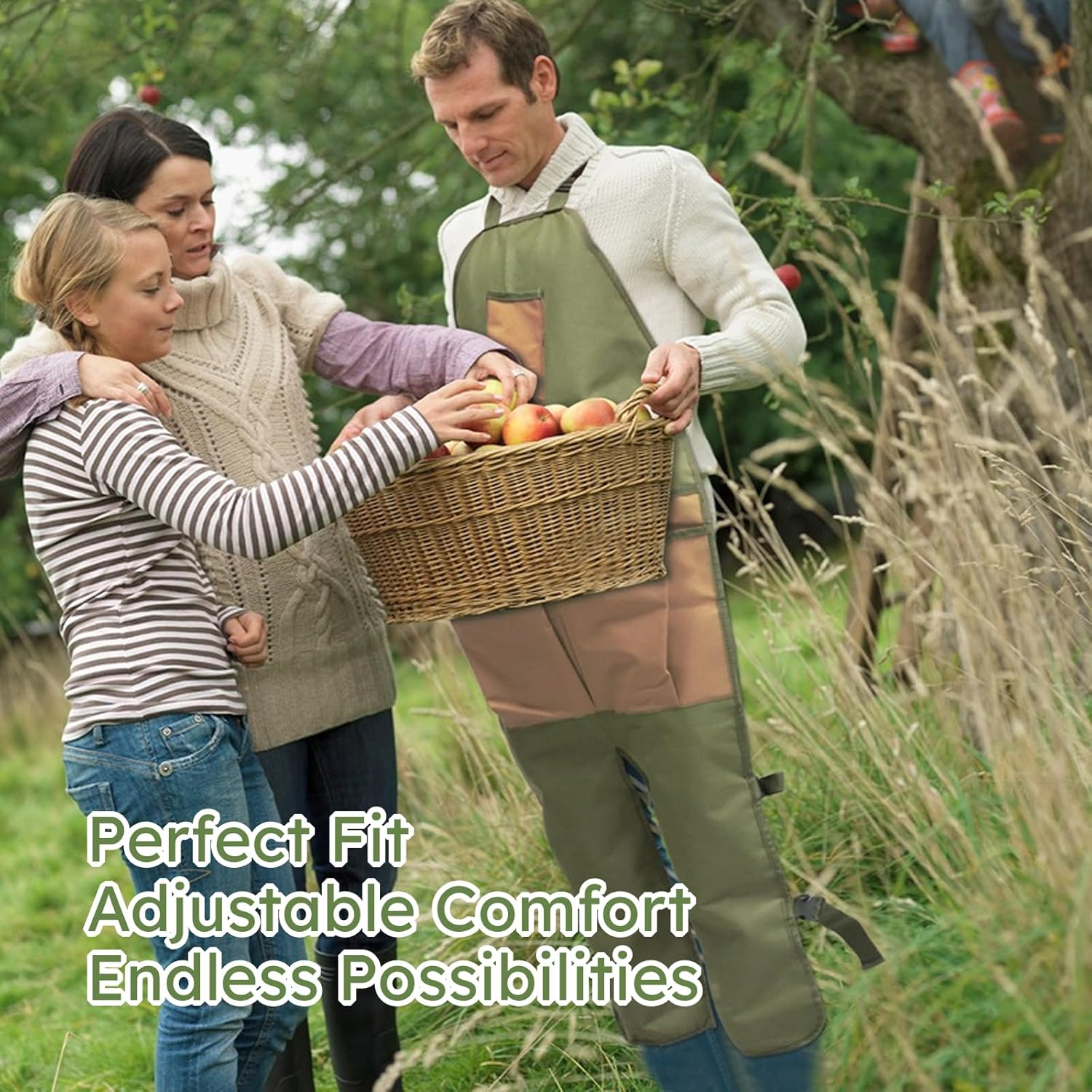 Garden Leggings Apron - Oxford Fabric Gardening Apron with Split Leg and Large Pockets Design, Durable Garden Work Apron for Pruning, Planting, Woodworking and Orchard Work(Green Brown) image number 1