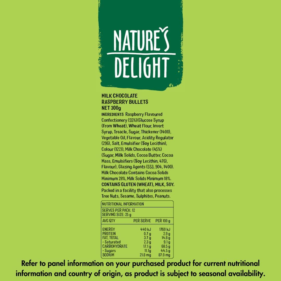 Natures Delight Milk Chocolate Raspberry Bullet 300 G