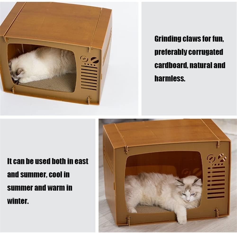 Imitation Wood Cat House with Scratching Board Removable Kitten Cube Apartment Imitation Wood Cat Furniture Bed image number 4