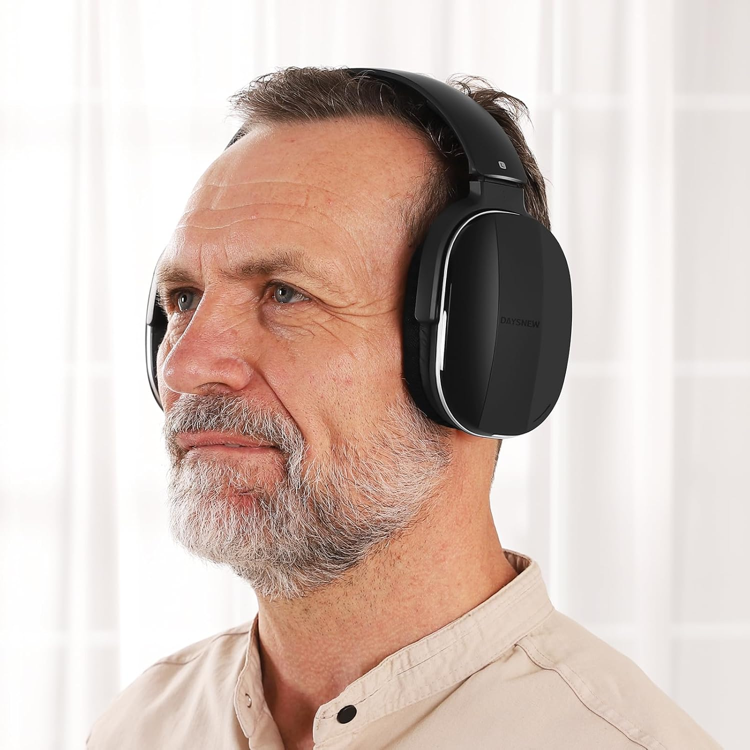 Wireless TV Headphones with Charging Station and RF Transmitter, Comfortable TV Headphones for Seniors, Compatible with All Tvs, Black and Silver