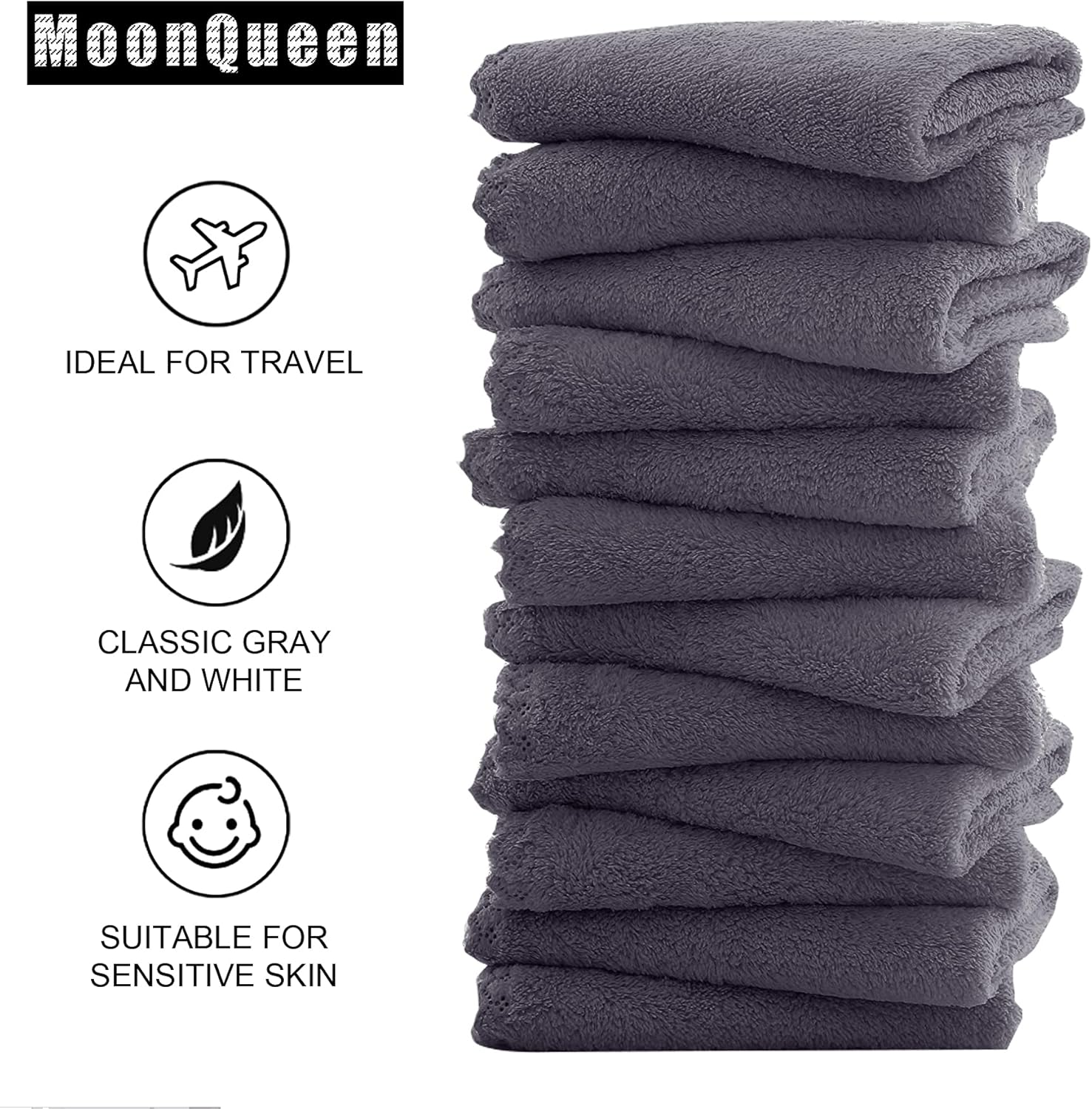 Microfiber Facial Cloths Fast Drying Washcloth 12 Pack - Premium Soft Makeup Remover Cloths - Grey image number 6