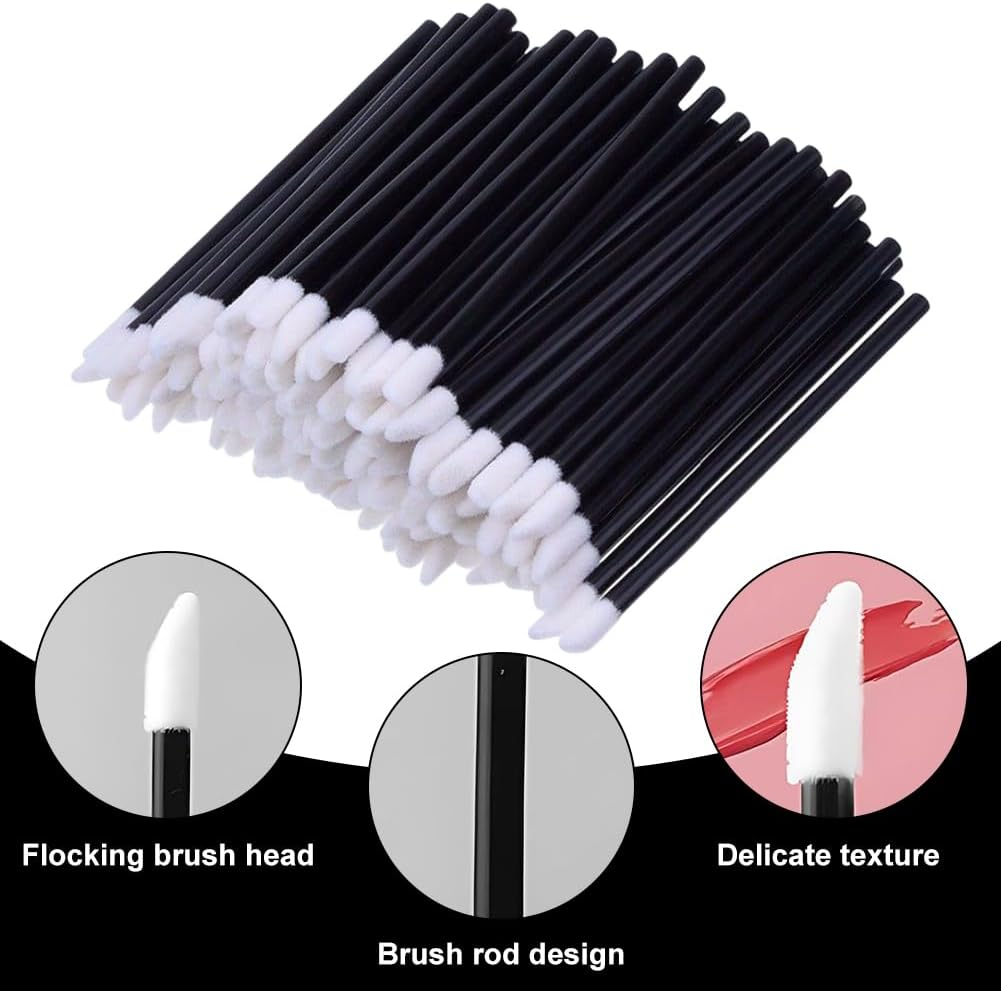 100PCS Disposable Lip Brushes, Black Disposable Lip Wands, Lipstick Applicator Lip Gloss Concealer Brushes Eyeshadow Applicator Tool Cosmetic Brush Tool image number 1