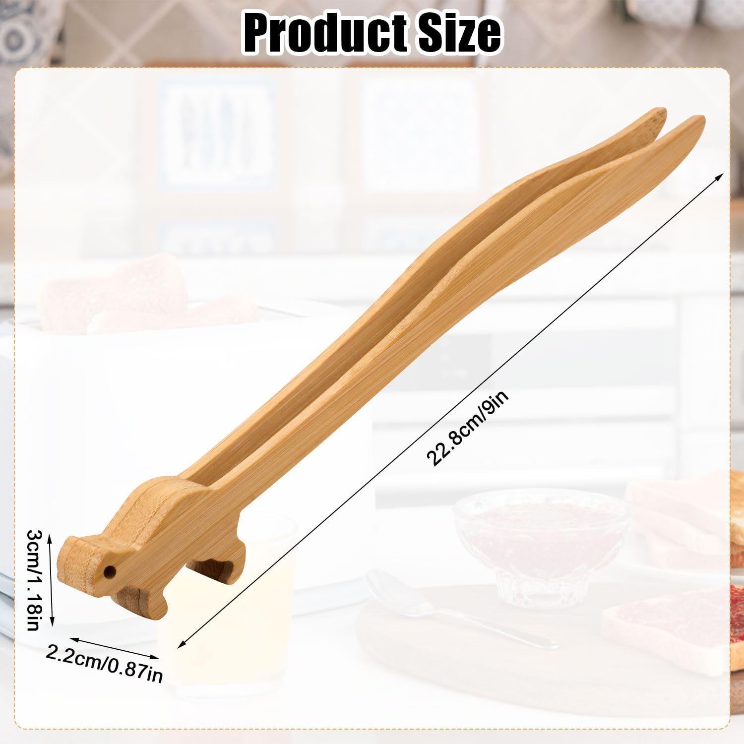 Bamboo Toast Tongs, 9In Cute Squirrels Pattern Heat Resistant Wooden Toaster Tongs Multipurpose Wood Serving Tongs Kitchen Gadgets for Cheese Meat Fruits Bread Fried Food image number 4
