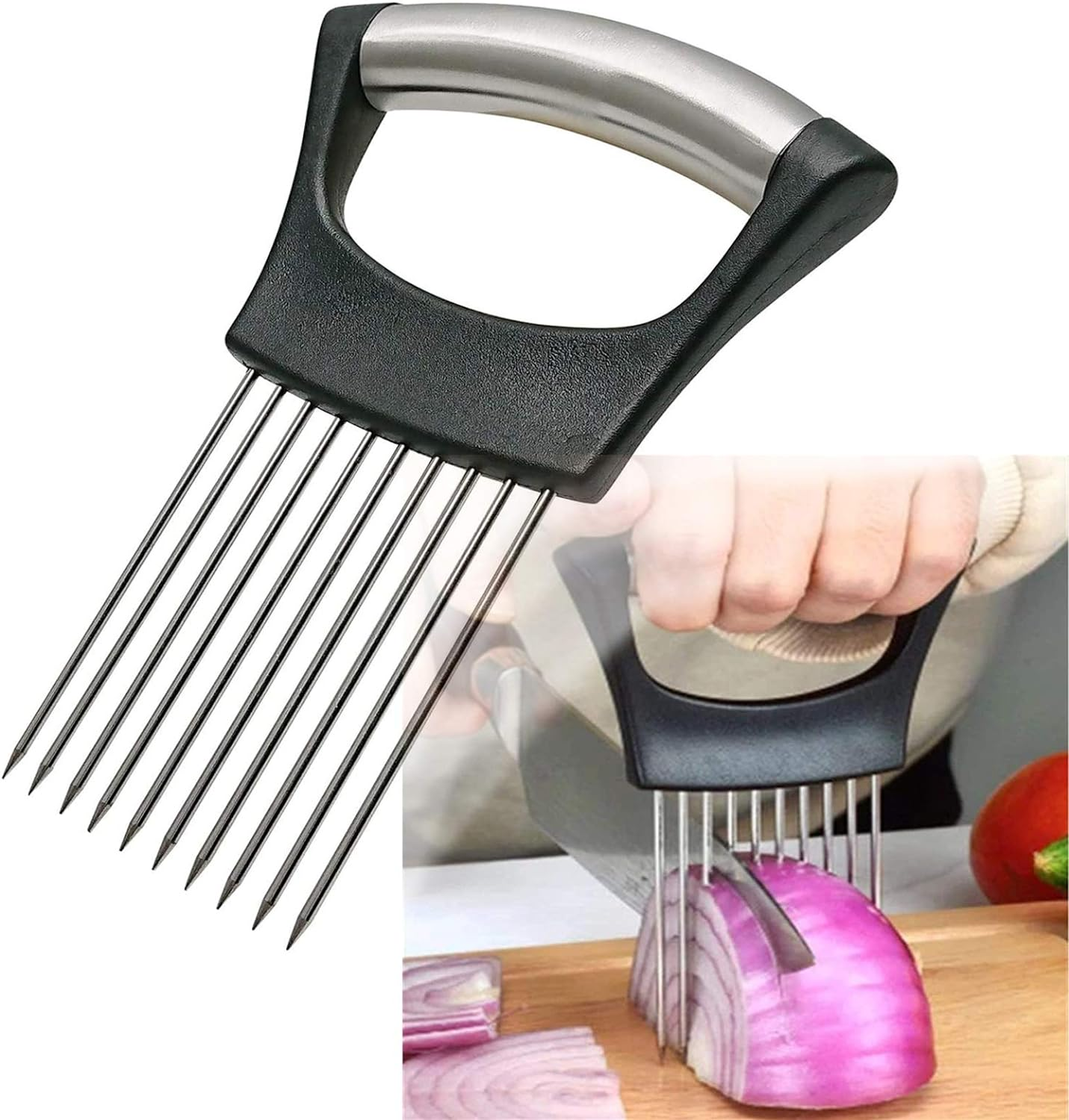 Stainless Steel Onion Holder for Slicing,Onion Slicer Holder,Onion Cutter for Slicing of Onions,Tomatoes,Avocados,Eggs and Other Vegetables,Kitchen Utensils image number 4