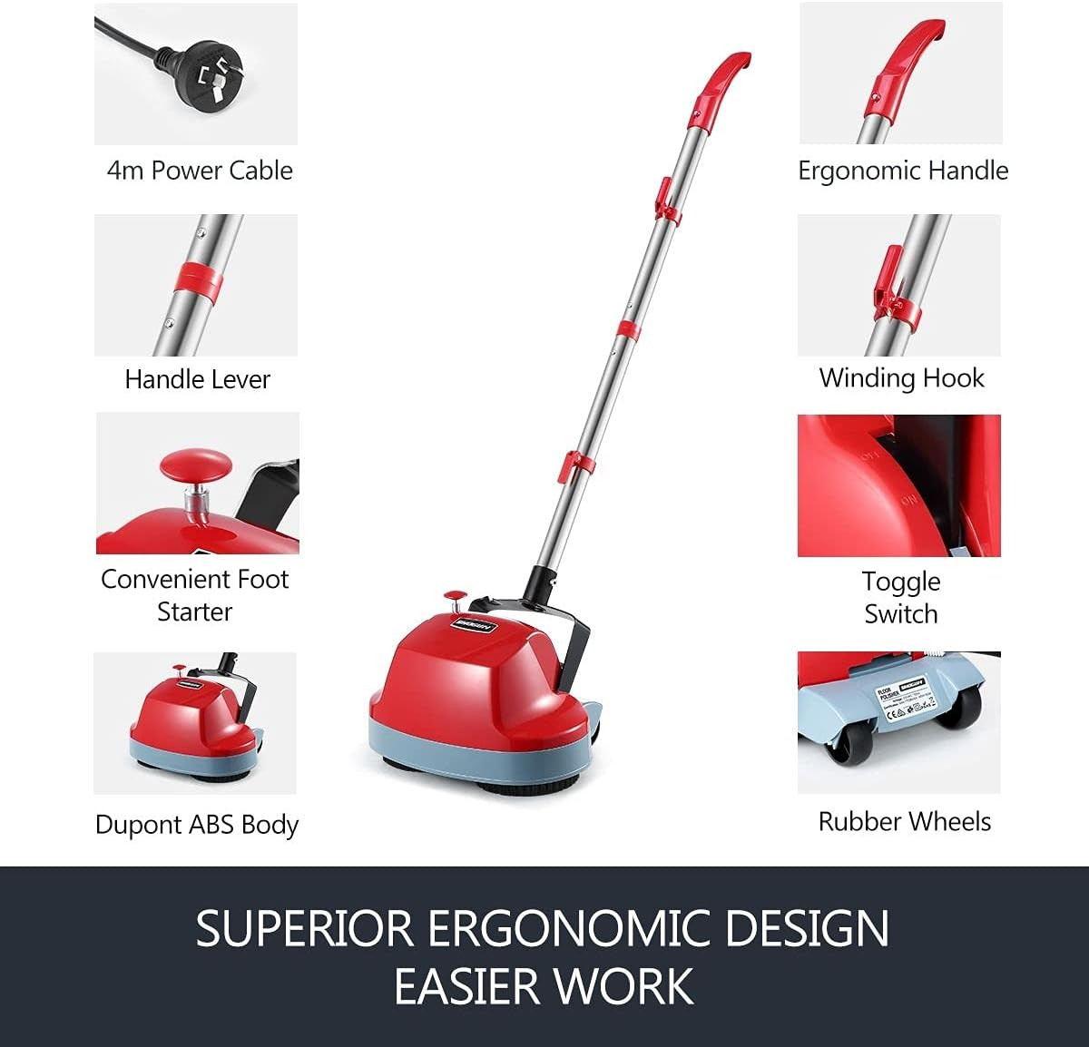 AUSWAY 5In1 Electric Floor Polisher Timber Tile Cleaning Wax Scrubber Buffer Cleaner for Tiled Hardwood Stone Concrete Flooring image number 6