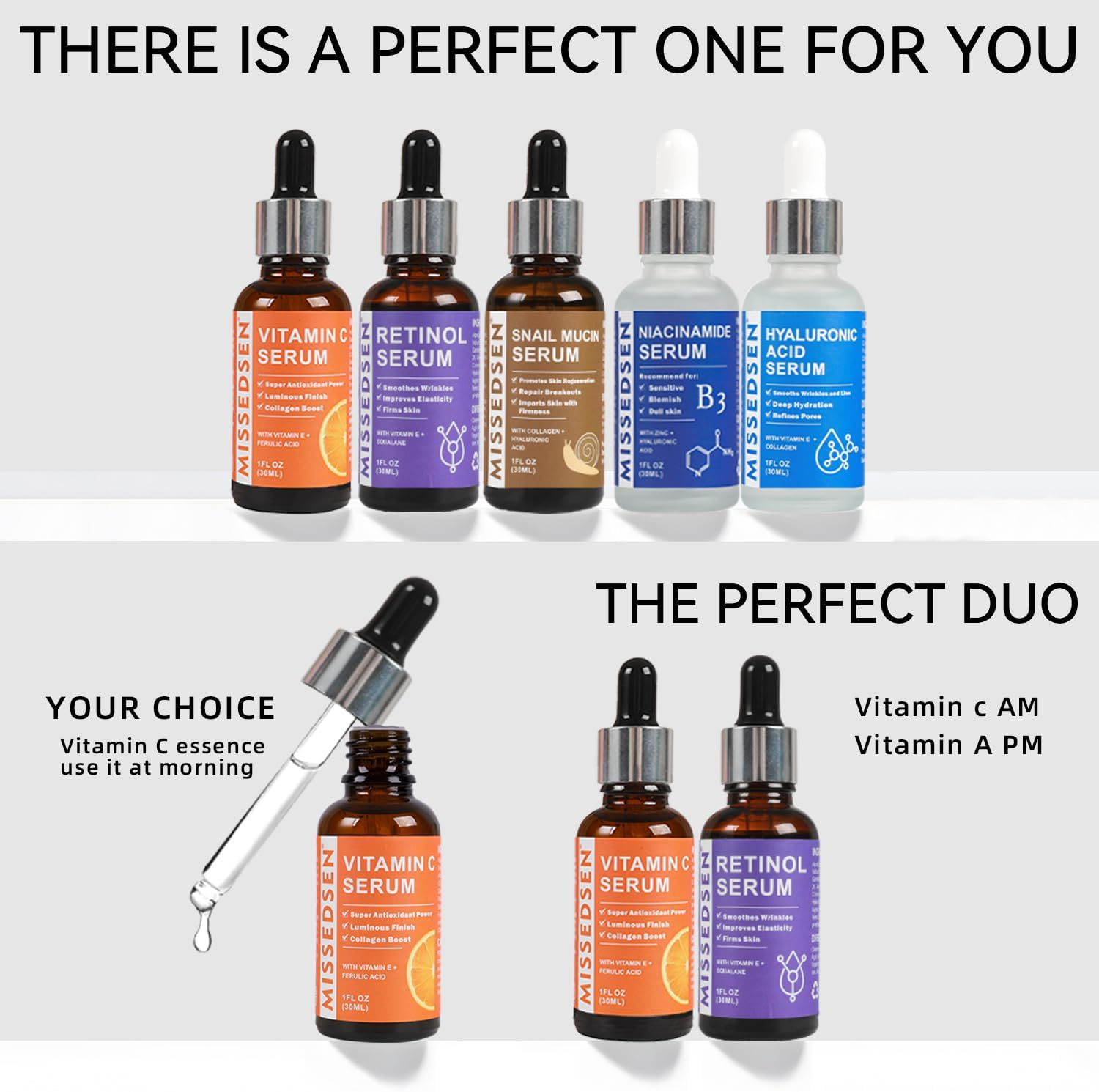 MISSEDSEN Vitamin C Serum for Face with Hyaluronic Acid, Ferulic Acid & Vitamin E, Anti-Aging Face Serum, Brightening Serum for Dark Spots, Fine Lines & Wrinkles, for All Skin Types,30Ml image number 3