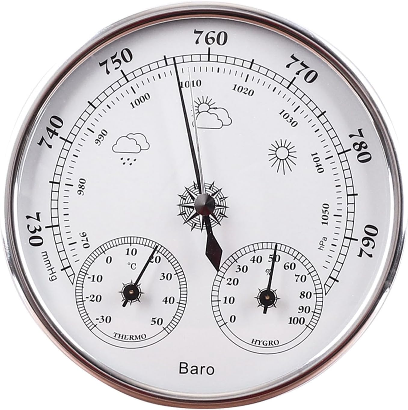 Jiawu 3 in 1 All-Season Wall Hanging Thermometer Barometer Hygrometer, 130Mm/5.12In Accurate Weather Station Analog, Indoor and Outdoor Use, Celsius Edition, Silver White image number 2