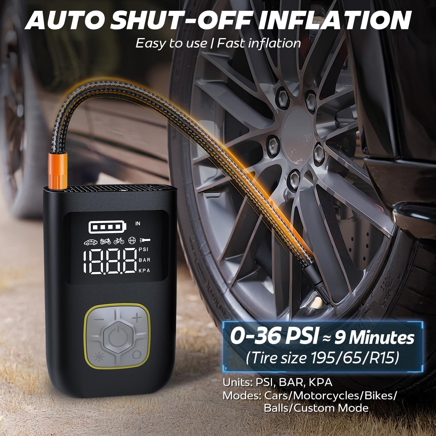 Cordless Tire Inflator Portable Air Compressor, 4000Mah 150PSI Portable Air Compressor Pump with LCD Display, LED Light & Tire Pressure Gauge for Car, Motorcycle, Bike, Ball
