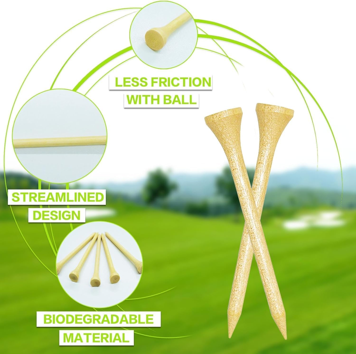 ENERKEEN Golf Tees, 100 Counts Wood Golf Tees Bulk, 3-1/4" Multiple Colors Less Friction Professional Tees for Golf Training - Wood 3-1/4 Inch 83Mm image number 6