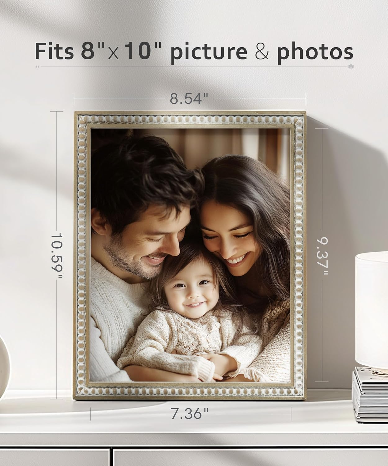 8X10 Picture Frame, Natural Pine Wood Wall Mount Photo Frame Boho Distressed White Vintage Rustic Tabletop Display Home Decor for Bedroom Living Room Hallway Entryway