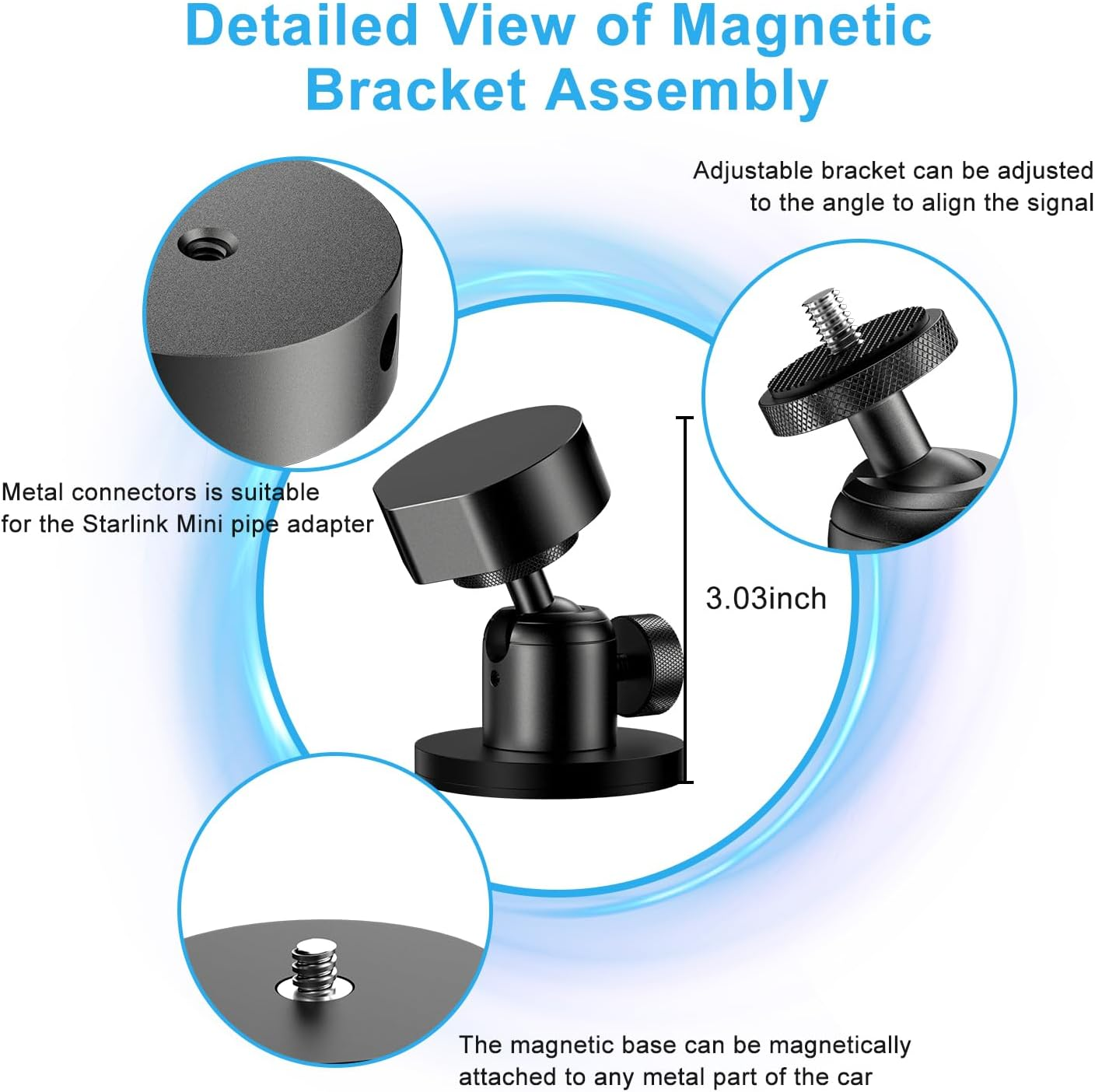Cloudvalley Adjustable Magnetic Mount for Starlink Mini Accessories, Compatible with OEM Pipe Adapters, Aluminum Alloy Mounts on Car RV Fence Yachts image number 3