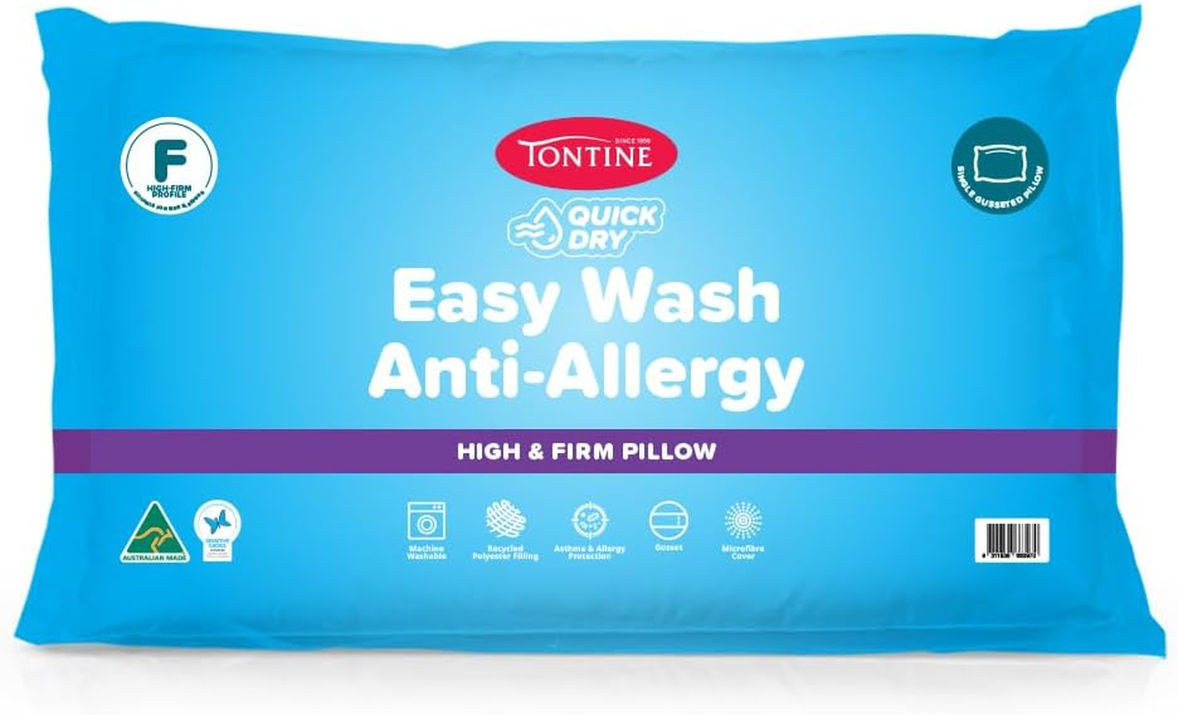 Tontine Quick Dry Easy Wash anti Allergy Pillow &ndash; High Profile, Firm Support, Anti-Microbial Treated - Machine Washable Microfibre Cover image number 4