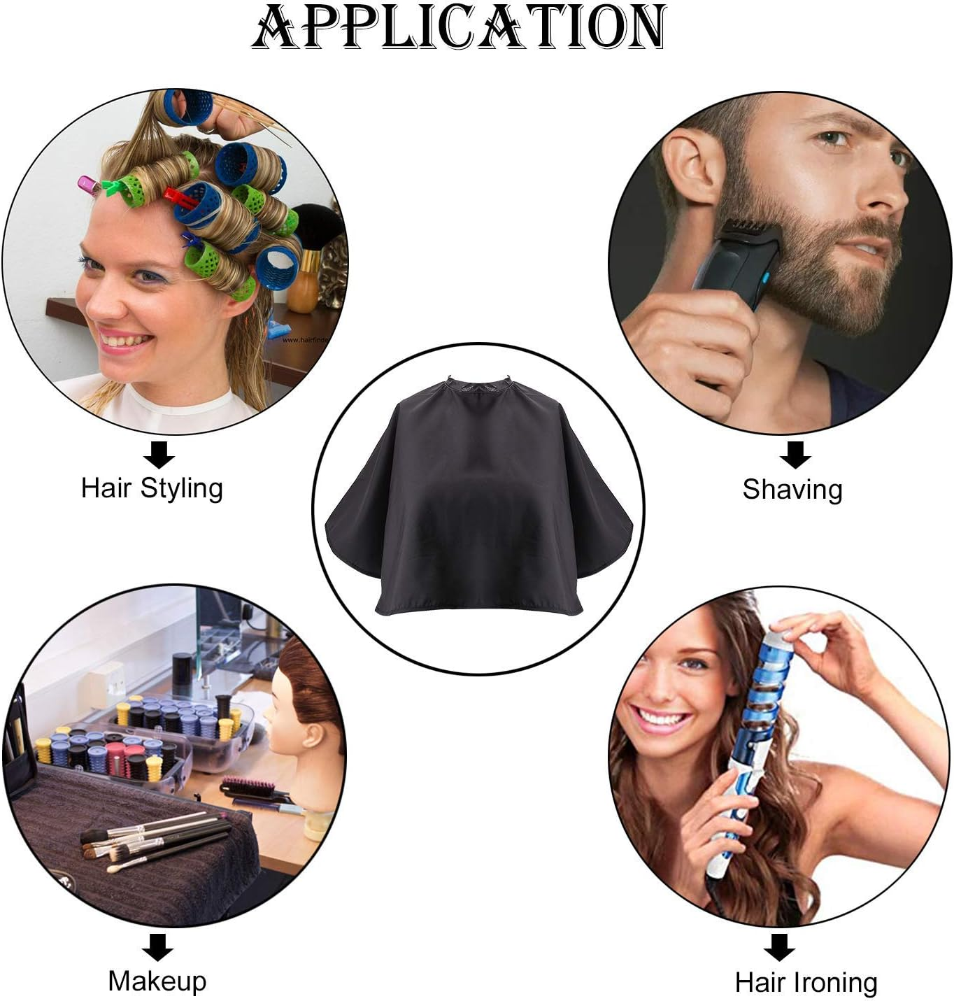 ​Black Makeup Cape Short Barber Cape, Waterproof Nylon Salon Hair Cutting Cape, Makeup Artist Cape for Hair Dye image number 5