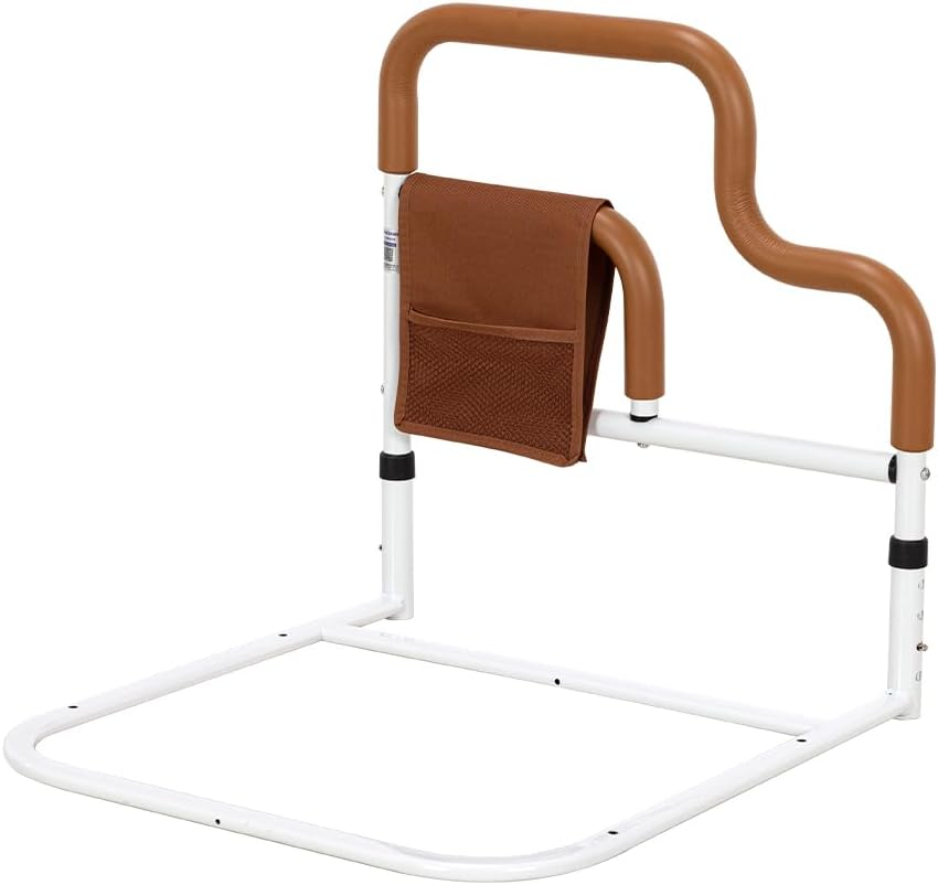 Elderly Bed Armrest with Storage Bag, Dual Armrests, Adjustable Height for Easy Access to and from Beds, Suitable for Various Types of Beds, Capable of Supporting a Weight of 350 Pounds - Orange image number 5