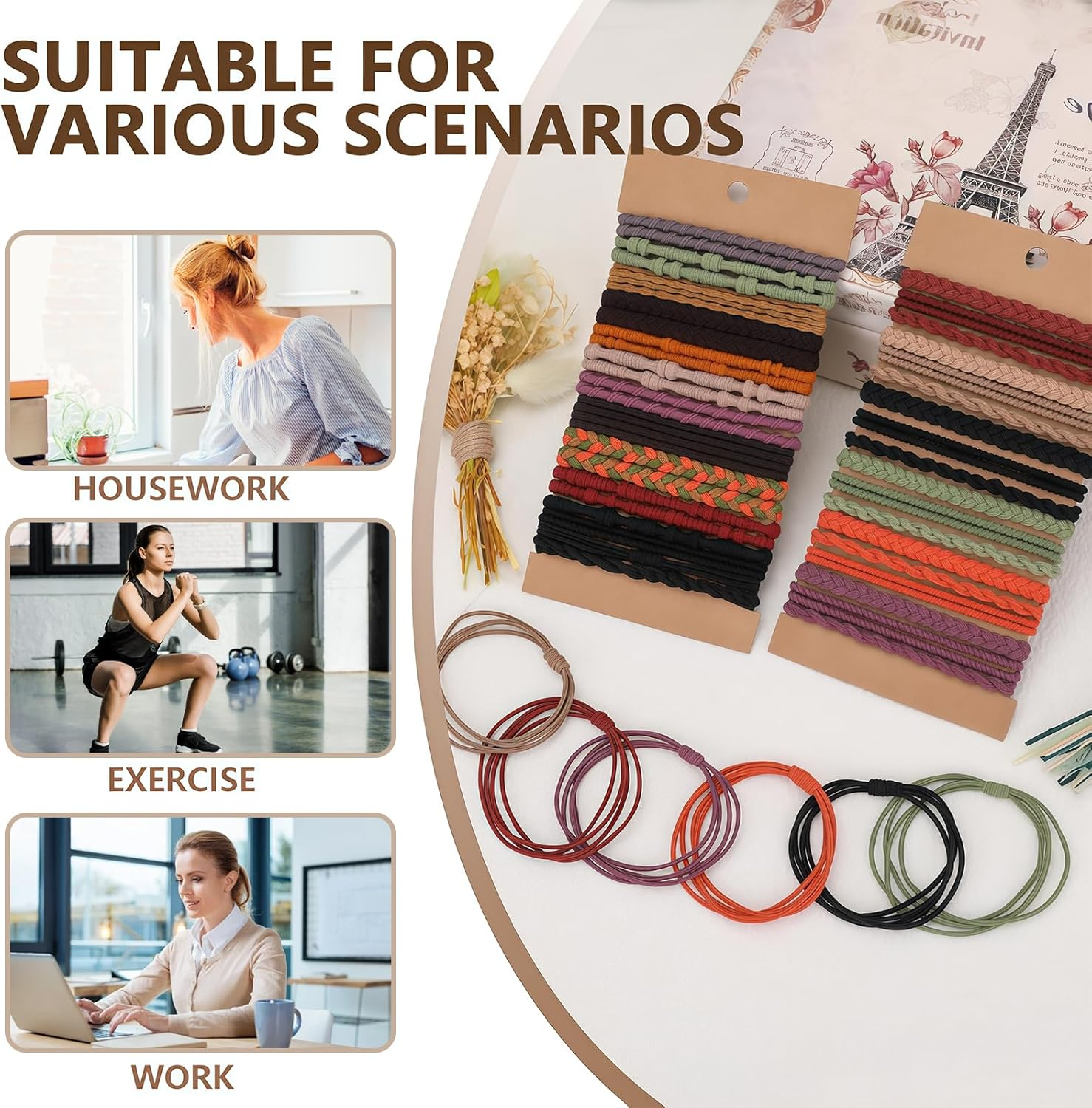 Vesavifaka Boho Hair Bobbles 42 Pieces, Hair Accessories for Women and Girls, Hair Scrunchie Bracelets, Ponytail Holder for Girls with Thick Thin Hair, Soft 2-In-1 Hair Bobbles without Hair Damage image number 1