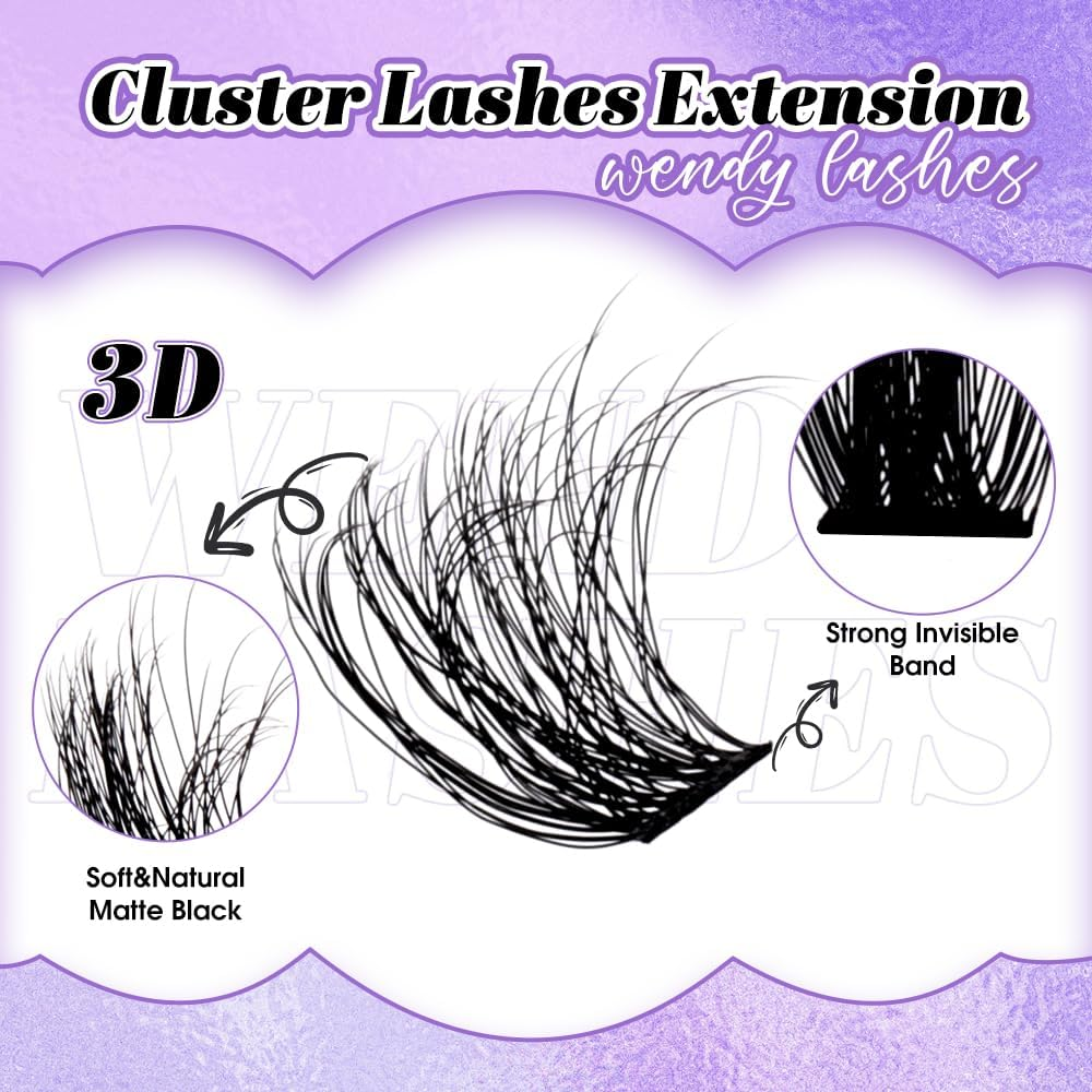 WENDY Lashes Clusters Multi-Type DIY Eyelash Extension - Lash Clusters 3D Effect C3 & Bottom Lashes, Black Cluster Eyelash Extensions Wispy Soft Individual Lashes Suitable for Beginners, 10-16 MM image number 6