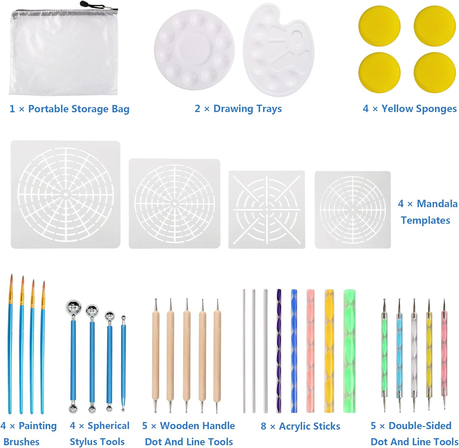 Meyuxg Mandala Dotting Tools Set, 37 Pieces, Stencil, Stone Painting Accessories, Dot Painting Tool, Used for DIY Drawing of Rock Painting and Crafts image number 6