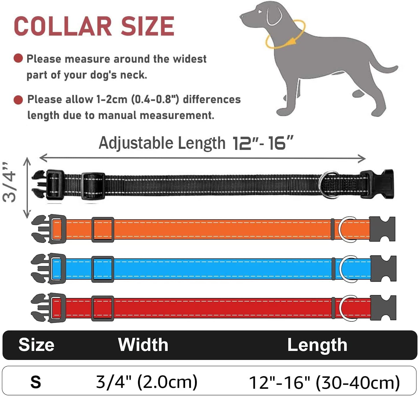 Reflective Dog Collar with Safety Locking Buckle, Adjustable Nylon Pet Collars with Soft Neoprene Padded for Puppy Small Dogs,2.0 Cm Width, Orange image number 1