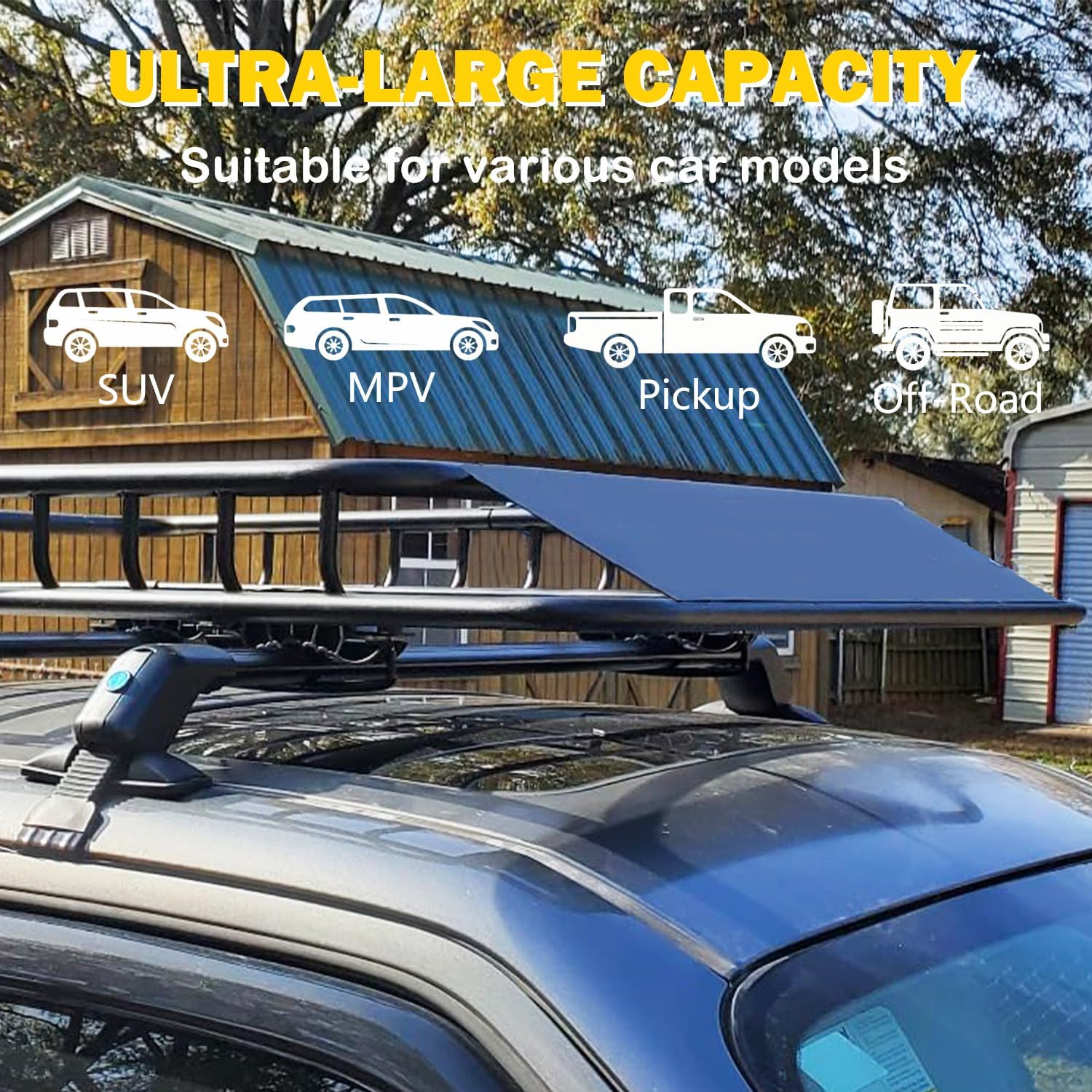 55" X 39" X5.5" Universal 250LB Heavy Duty Roof Rack Cargo with Extension Car Top Luggage Holder Carrier Basket for SUV, Truck, & Car Steel Construction image number 2