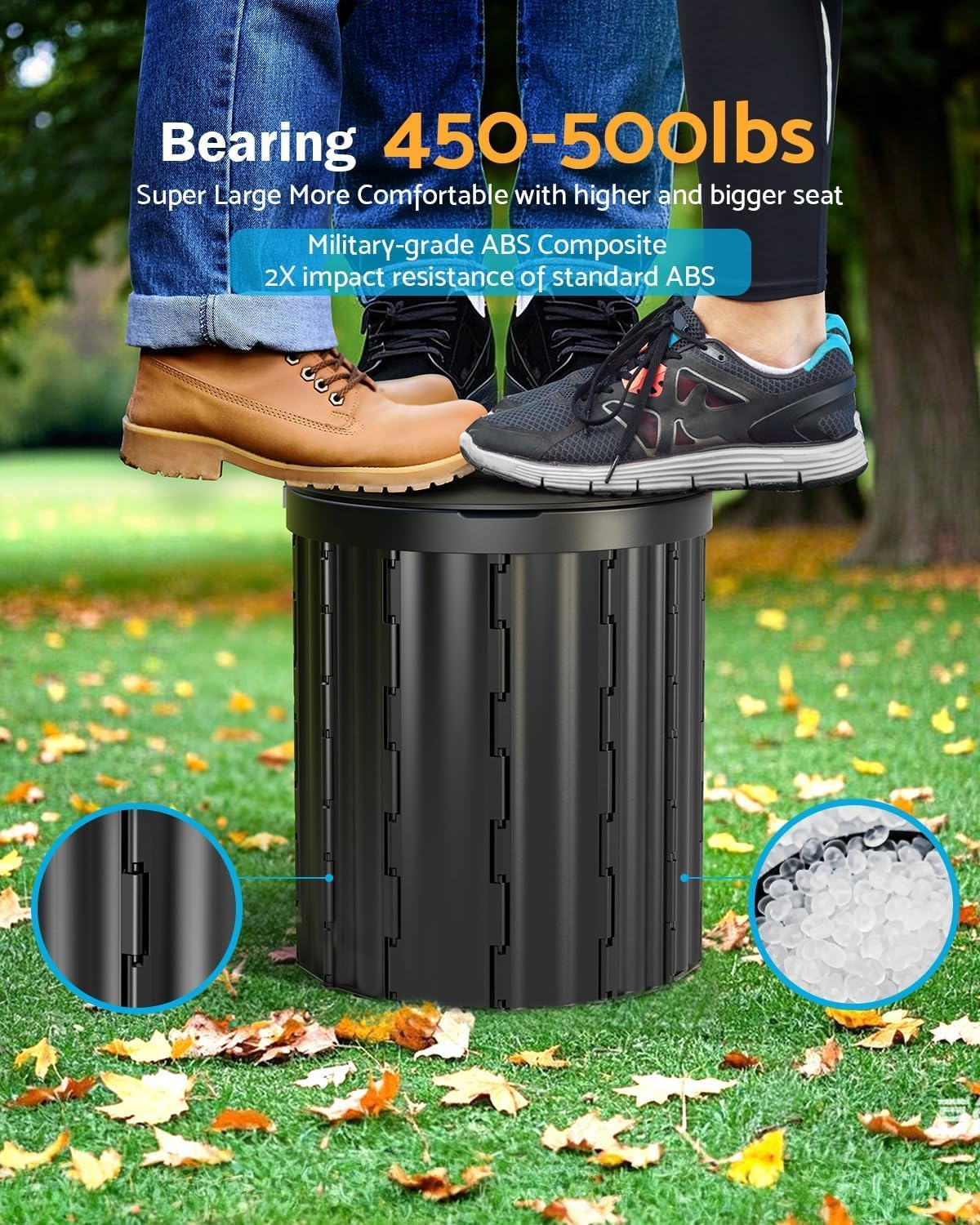 Portable Toilet, Upgraded to 15 Inches with Detachable Paper Holder, Capable of Carrying 450 Pounds, Suitable for Camping, Hiking, Road Travel, Cars, Tents, Beaches, and Truck Drivers (Black) image number 6