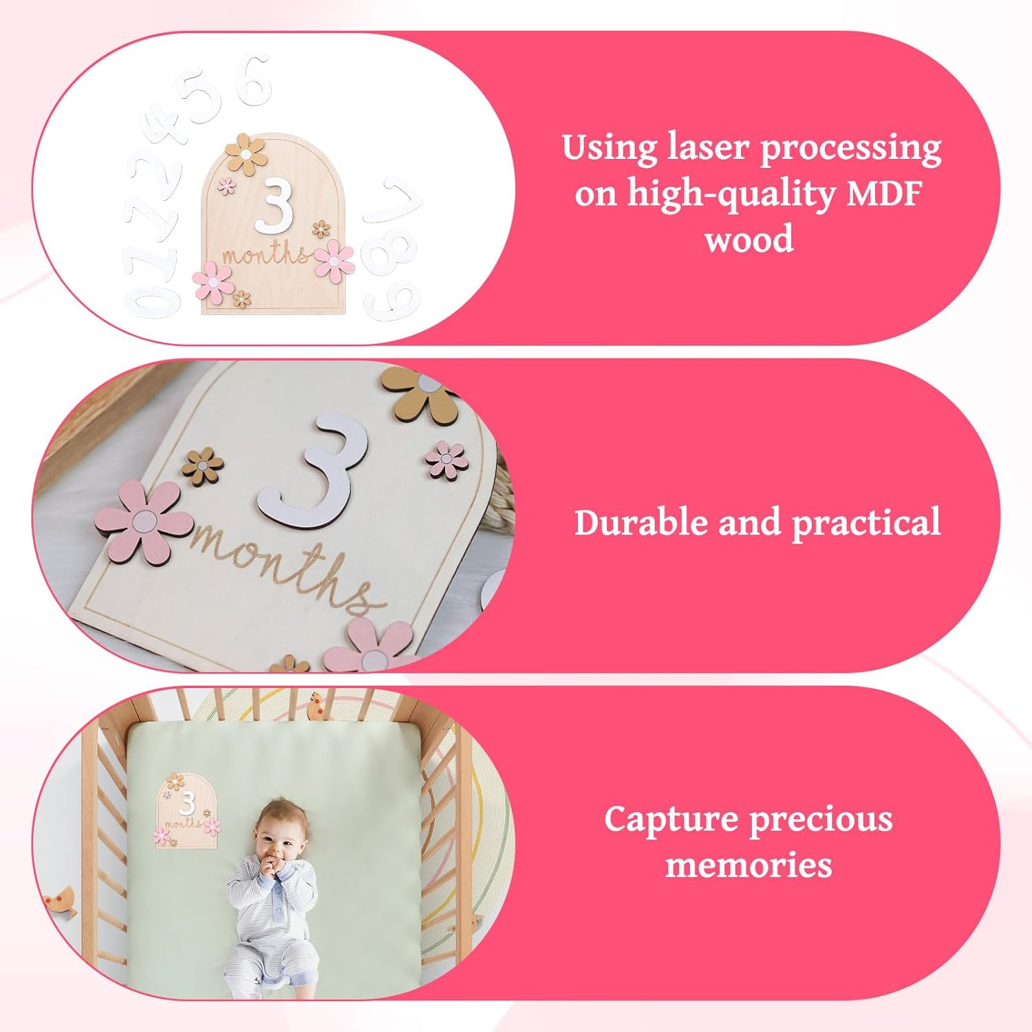 Baby Milestone Cards, Baby Items, Baby Stuff, Monthly Milestone, Monthly Milestone Cards, Wooden Milestonesigns, Interchangeable Number Set of 11 to Document Your Baby'S Growth (Flower)