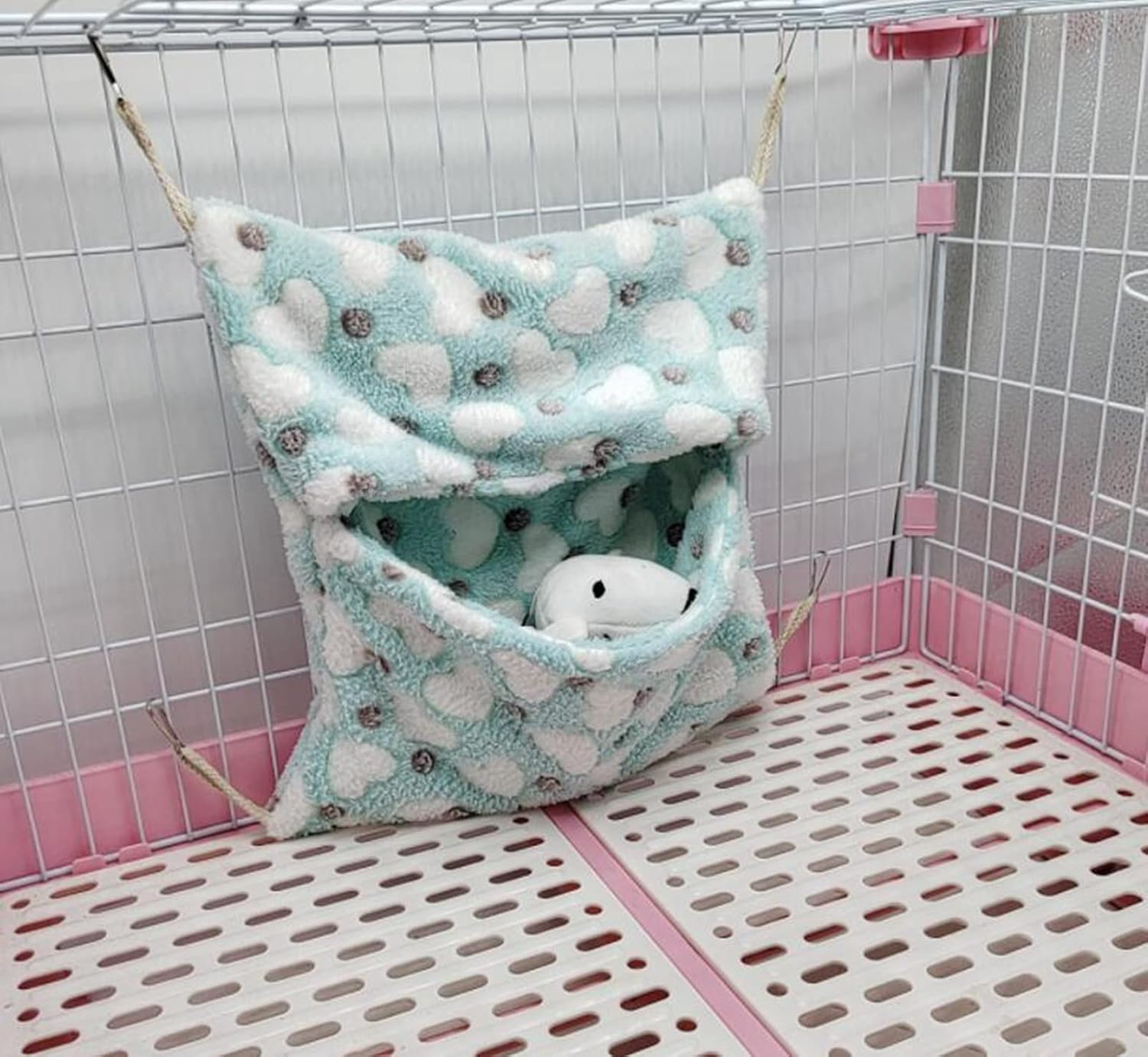 ISMARTEN Small Animal Hanging Hammock, Pet Hanging Nap Sack Sleep Bag Bed, Cage Hammock Beds for Ferret Guinea-Pig Sugar Glider Hamster Rat Mice Chinchilla Flying Gerbil and Squirrel (Green)