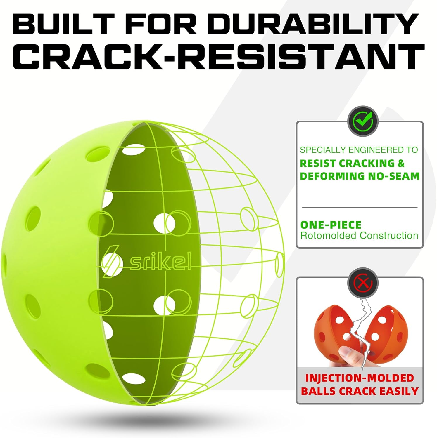 Srikel Outdoor Pickleballs - USAPA Approved,Seamless Roto-Molded Design for Durability,4 Pack / 12 Pack,Crack-Resistant 40-Hole Pickle Balls for Beginner Intermediate Pro Player image number 4