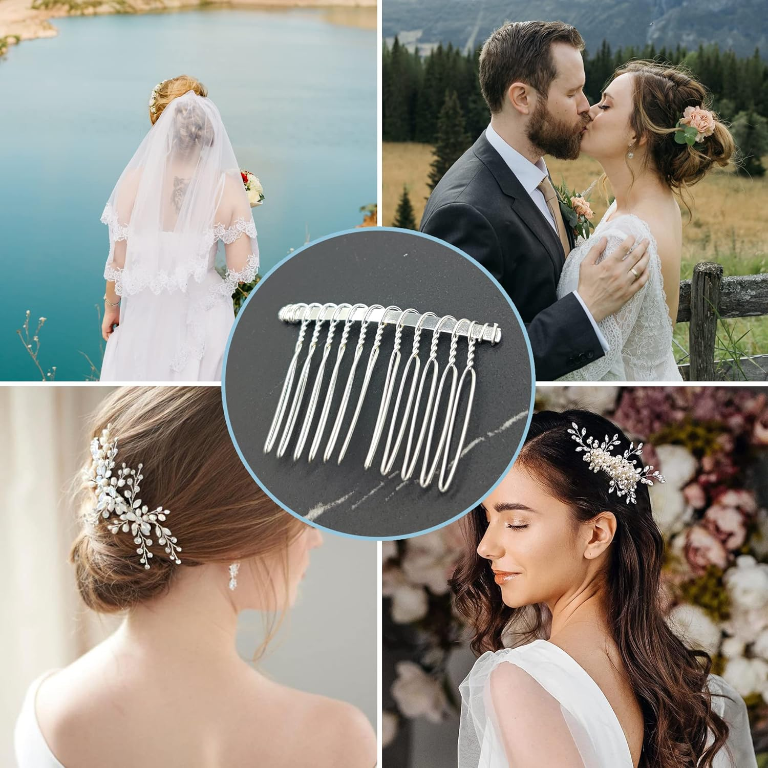 DIY Bridal Wedding Comb Hair Comb Wedding Hair Combs with 12 Teeth Silver Colour Comb for Veil Hair Comb Made of Metal for Bridal Jewellery, Bridal Veil, Decorative Headpiece Accessories (Silver)