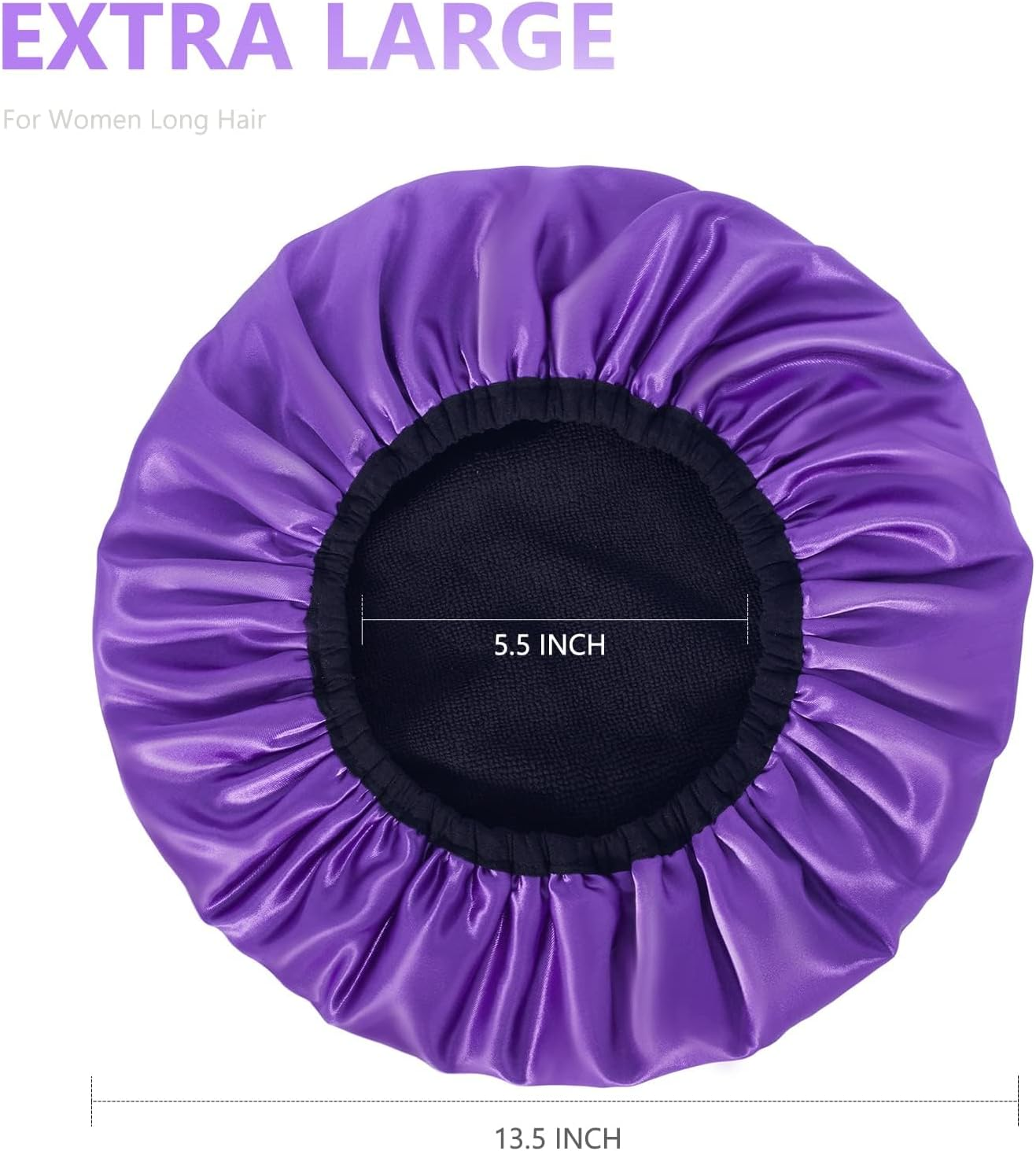 Aquior Shower Cap,Extra Large Triple Layer Bathing Cap with Dry Hair Function for Women Microfiber Terry Cloth Silky Satin 100% Waterproof Reusable Long Hair Bath Caps (Purple) - Blue image number 6