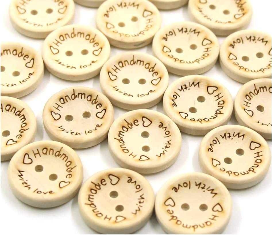 100Pcs Natural Wooden Button Craft Sewing DIY Handmade with Love Wooden Buttons (20Mm) image number 2