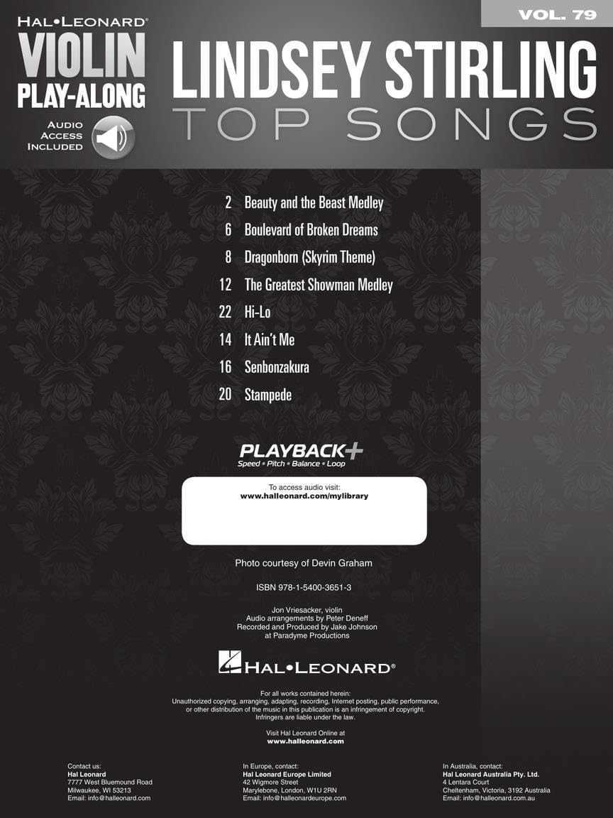 Hal Leonard Lindsey Stirling Top Songs Book: Violin Play-Along Volume 79 image number 1