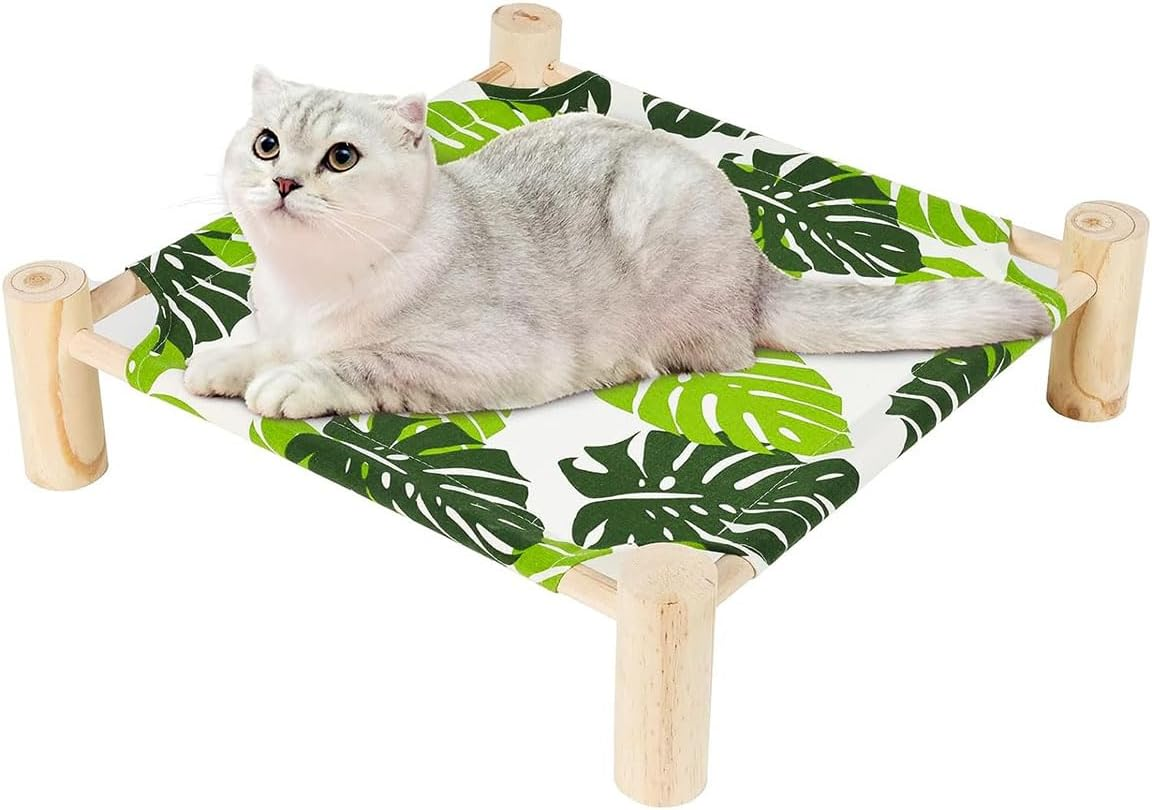 VENEKA Cat and Dog Hammock Bed Wooden Cat Elevated Cooling Outdoor Bed for Summer, Cat Beds for Indoor Cats B image number 4