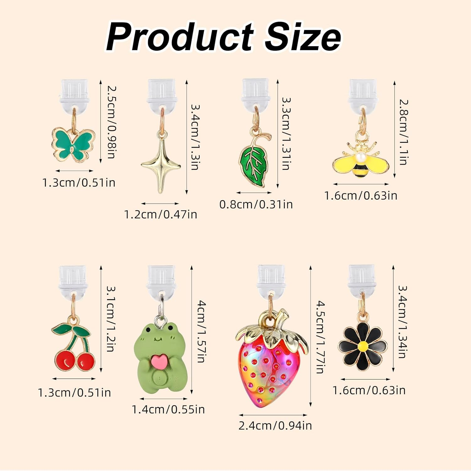 8Pcs Dust Plug Charm for Kindle, 8 Styles Premium Strawberry Frog Cherry Pendant Type C Anti-Dust Plugs Suitable for Kindle Charging Ports image number 5