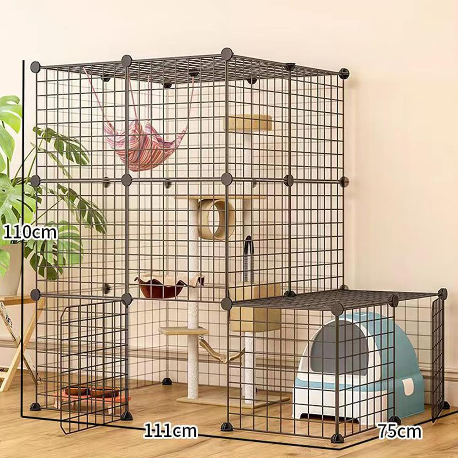 Cat Cage Indoor Cat Enclosures DIY Cat Playpen Metal Kennel,Pliable Cage Playpen Box Crate Kennel - 111CM L X 75CM W X 146CM H Large Exercise Place Ideal for 1-3 Cat image number 5