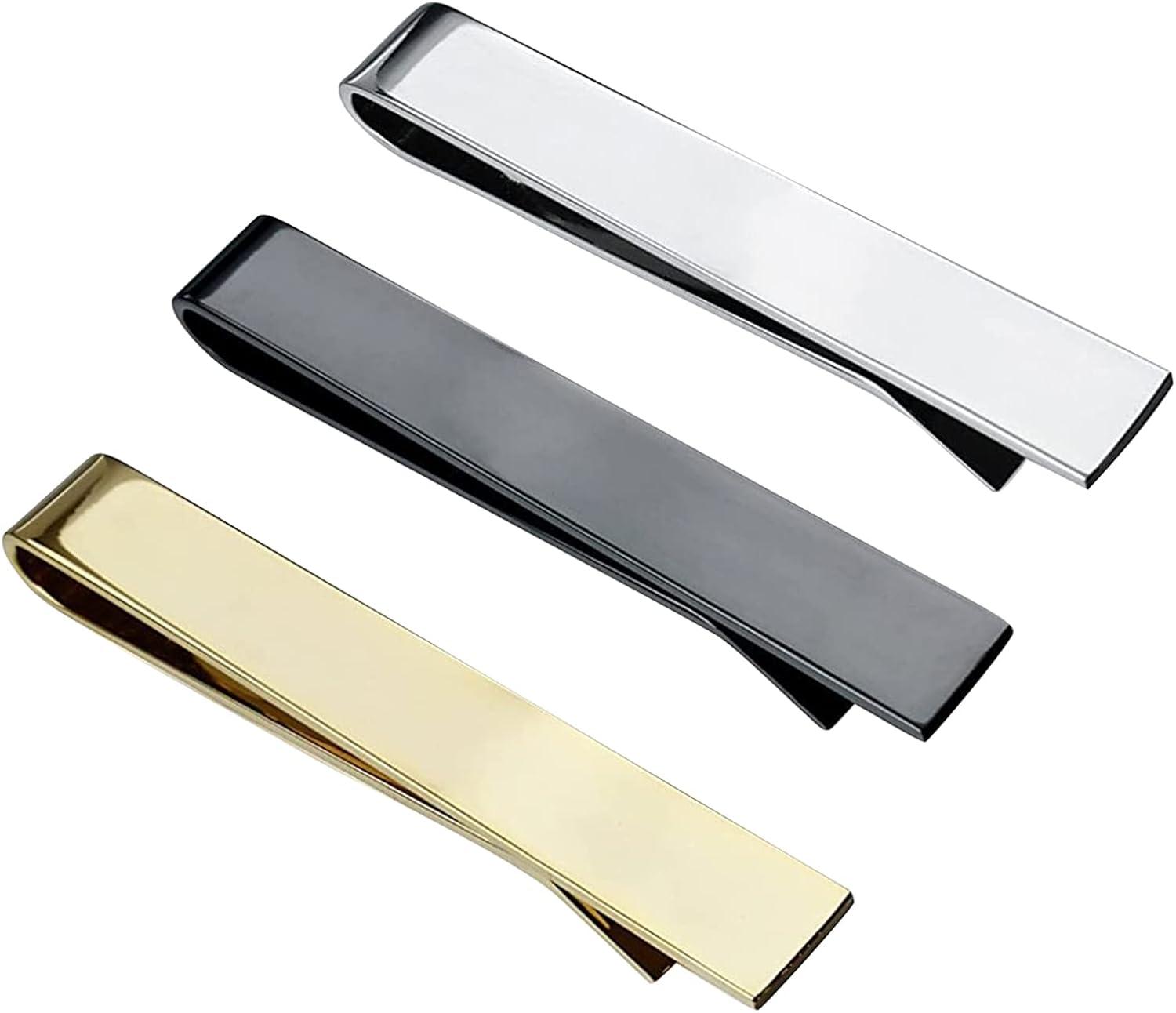 Roctee Tie Clips for Men, 3 Pack Classic Tie Clip Silver Gold Black Necktie Tie Bar Pinch Clips Suitable for Wedding Anniversary Business and Daily Life
