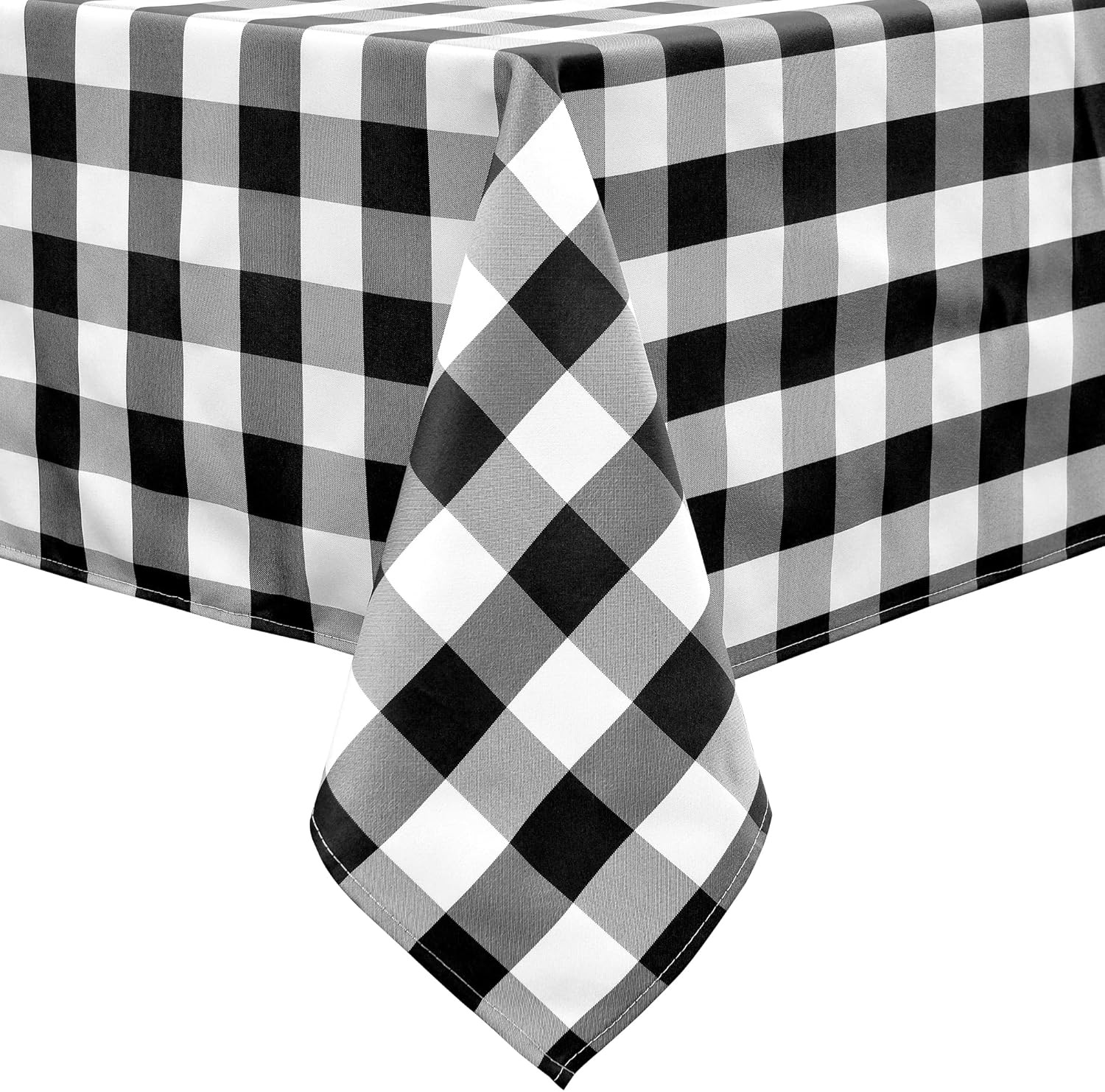 DWCN Checkered Tablecloth Rectangle - Waterproof & Wrinkle Resistant Washable Fabric Table Cover Checkered Table Cloth for Dining Table, Picnic and Party, 137 X 203Cm, Black and White image number 6