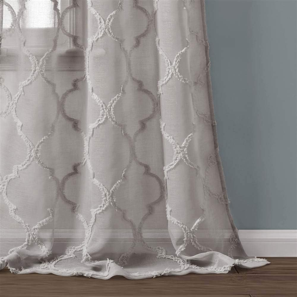 Lush Decor Gray Avon Trellis Grommet Sheer Window Curtain Panel Pair (84" X 38") image number 5