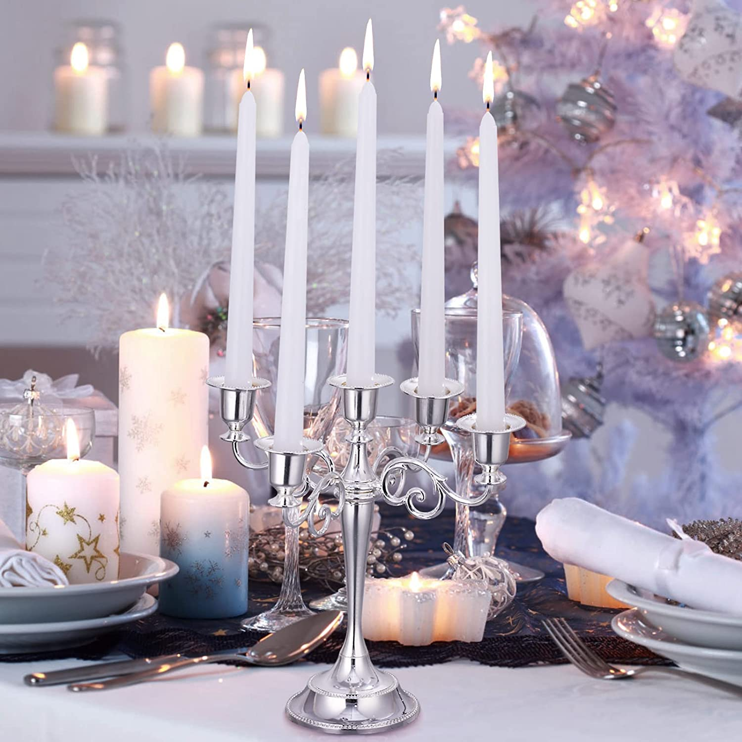 24 Pack Tall White Taper Candles, 10 Inch (H) Dripless, Unscented Dinner Candle, Smokeless Taper Candles, Paraffin Wax with Cotton Wicks, 8 Hours Burn Time image number 1