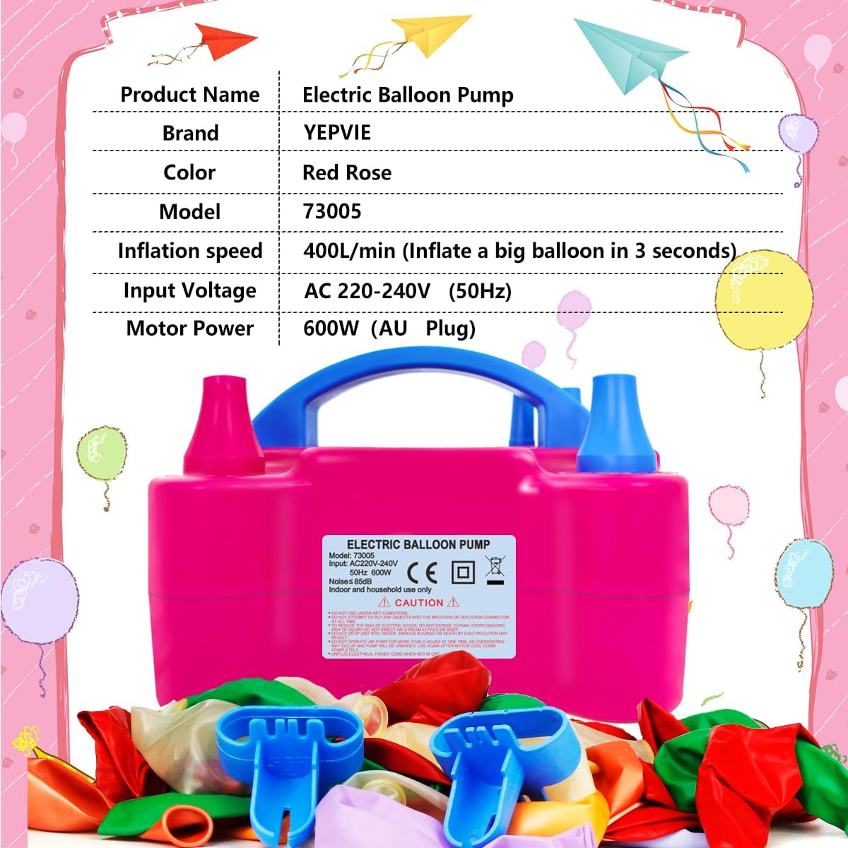 YEPVIE Electric Balloon Pump 600W, Balloon Blower with 14 Balloon Arch Kits, Dual Nozzle & 2 Modes, Portable Balloon Inflator Pump Decor for Party, Wedding, Balloons - Professional Balloon Machine image number 1