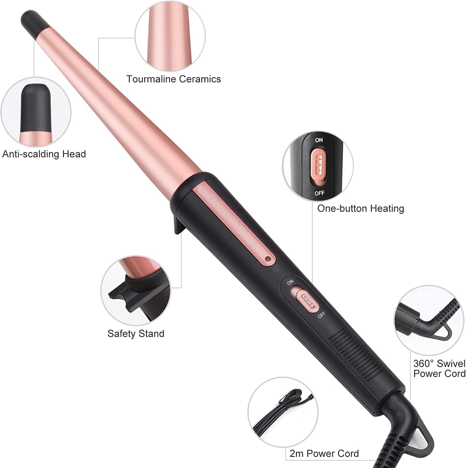 Hair Curling Wand, 0.5-1Inch Tapered Curling Iron, Professional Ceramic Hair Curler Wand with Heat-Resistant Glove, Dual Voltage (Pink) image number 6