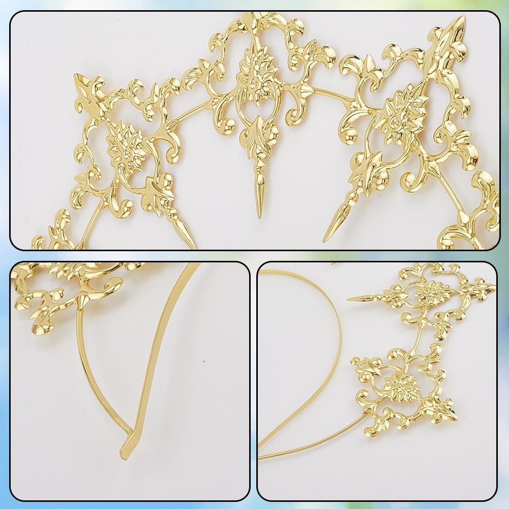 CABODYALS Gold Queen Crown Style Headband Golden Royal Princess Fairy Headpiece Hair Hoop Decor Accessory Plastic Shiny Hairband for Women Christmas Birthday Party Bridal Wedding Halloween Role image number 5