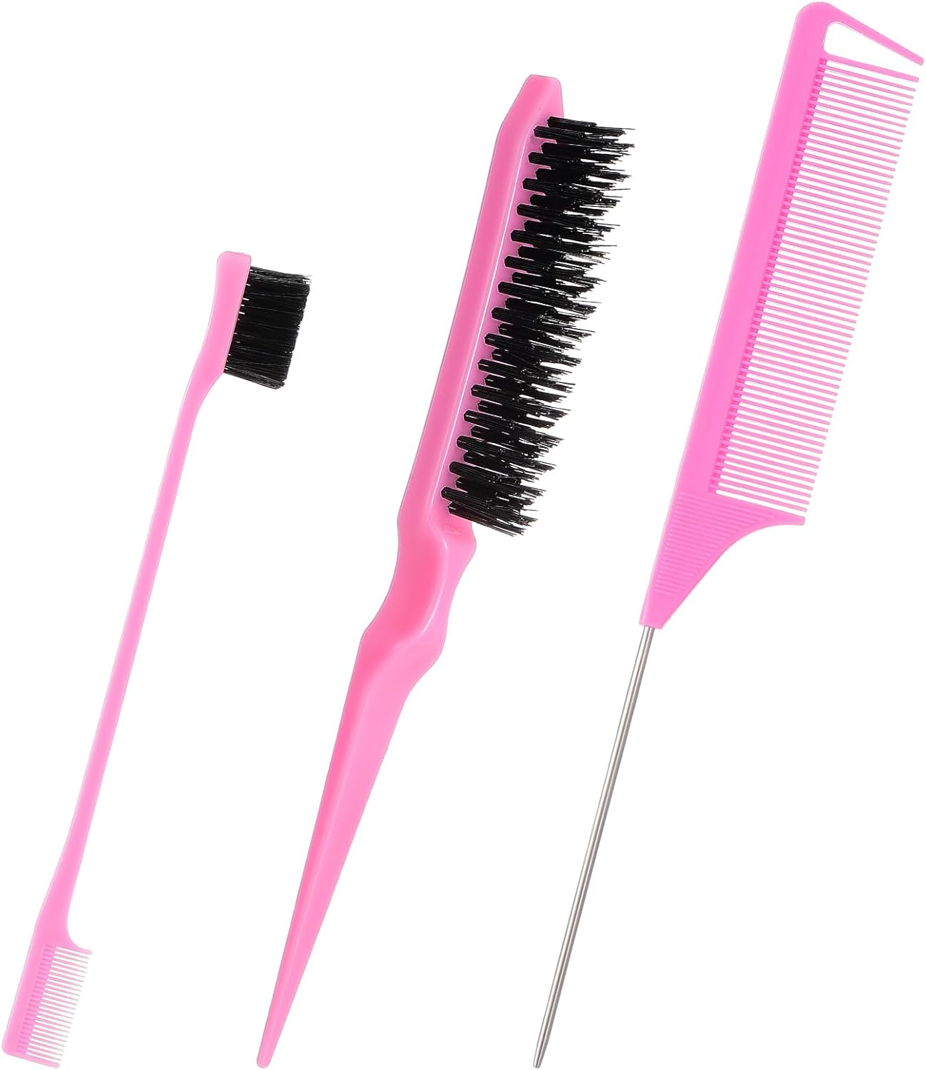 Hongien Sleek Bun Brush Edge Brush Rat Tail Comb Teasing Hair Brush Toupee Brush Baby Hair Suitable Sleek Braid Set for Hairdressers Women Baby Children Pack of 3 image number 6