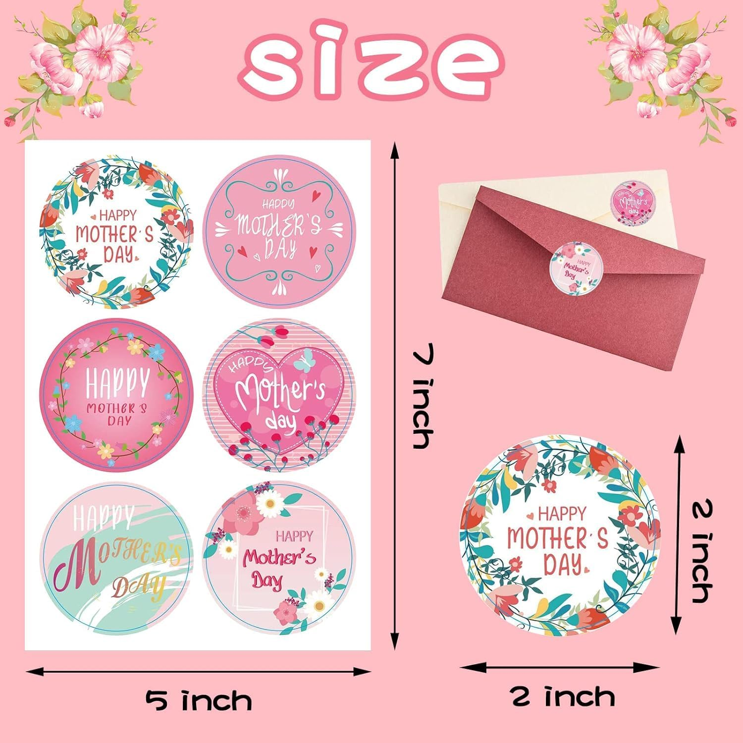Mother'S Day Stickers,96Pcs Mom Tags Labels Bulk,16 Happy Mothers Day Stickers Sheets 2 Inch Large round Self-Adhesive Envelope Seals for Gift Wrap Present Box Tag Letter Card Decoration image number 1