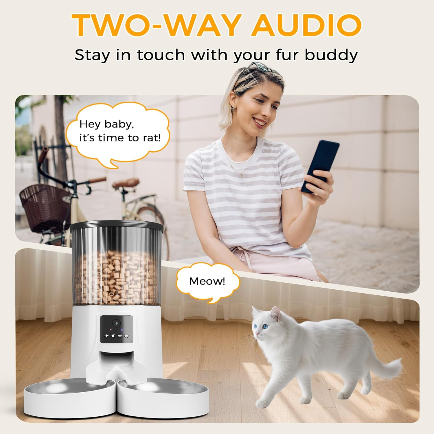 Advwin Automatic Cat Feeder with HD Camera for 2 Cats: 4L Automatic Dog Feeder with Night Vision, 2.4G Wifi Auto Cat Food Dispenser for Multiple Pet, Detachable for Cleaning image number 5