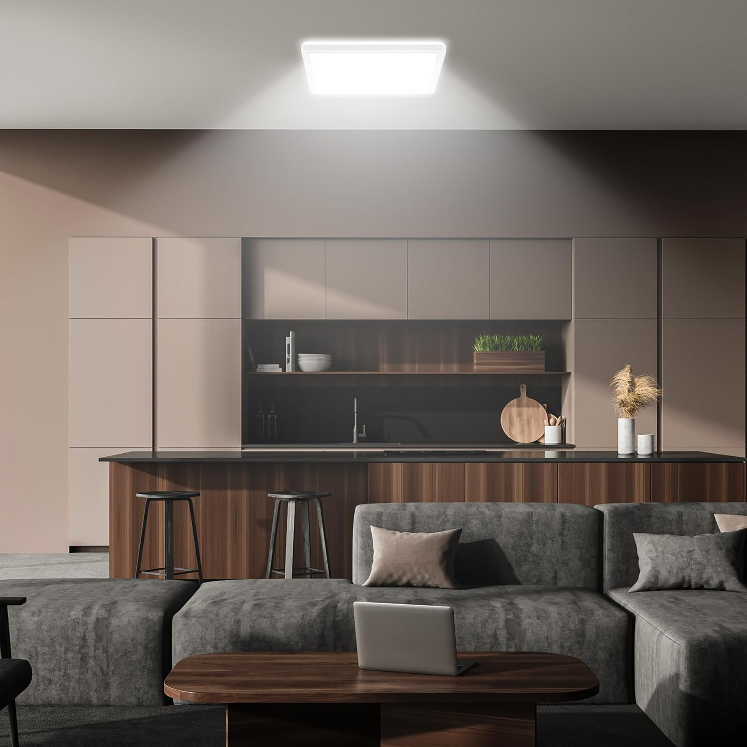 BRILONER - LED Ceiling Light, Indirect Light, Flat, Neutral White Light, LED Bulb, Ceiling Lamp, Living Room, Kitchen, Ceiling Lighting, Hallway, 29 X 29 X 3 Cm, White image number 6