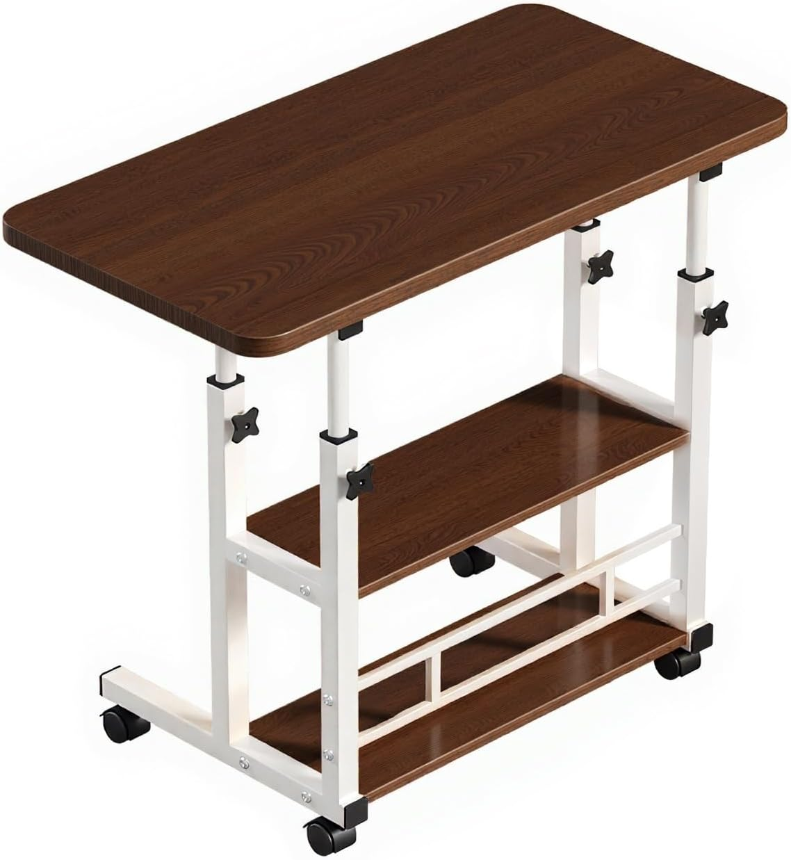 Height Adjustable Laptop Desk with Storage Shelf, Durable Computer Table with Rolling Wheel, Portable Side Table for Home Office Work Study Reading (Light Brown)