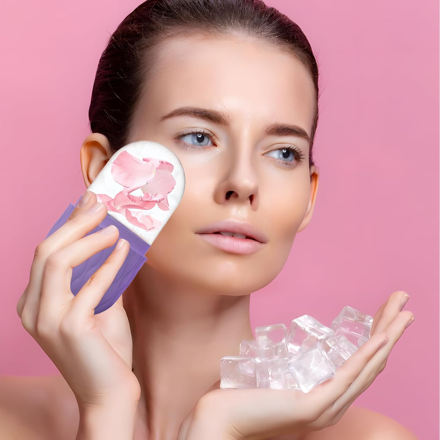 Volksrose Ice Face Roller for Face & Eyes - Reusable Silicone Ice Mold for Skincare,Cooling Facial Massager Tool to Reduce Puffiness, Soothe Skin, Shrink Pores & Relieve Pain,Anti-Wrinkle,Purple image number 1