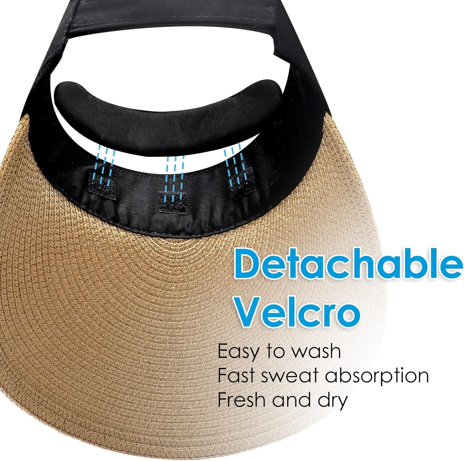 Straw Sun Visor Hats for Women Wide Brim Roll-Up Foldable Beach Visors Cap Summer UV Protection, Khaki, One Size image number 5