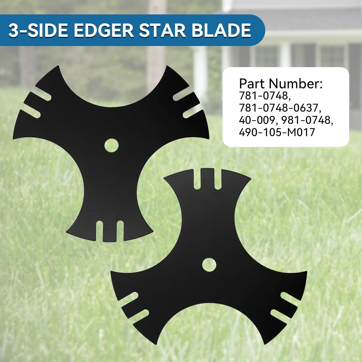 Edger Blade 781-0748 781-0748-0637 for Craftsman Troy-Bilt MTD Lawn Edger - 3-Side 9" Tri-Star Trencher Blade for B&S Sears Mclane Gas Edger,Replace 40-009 490-105-M017 981-0748- 2 PCS image number 4