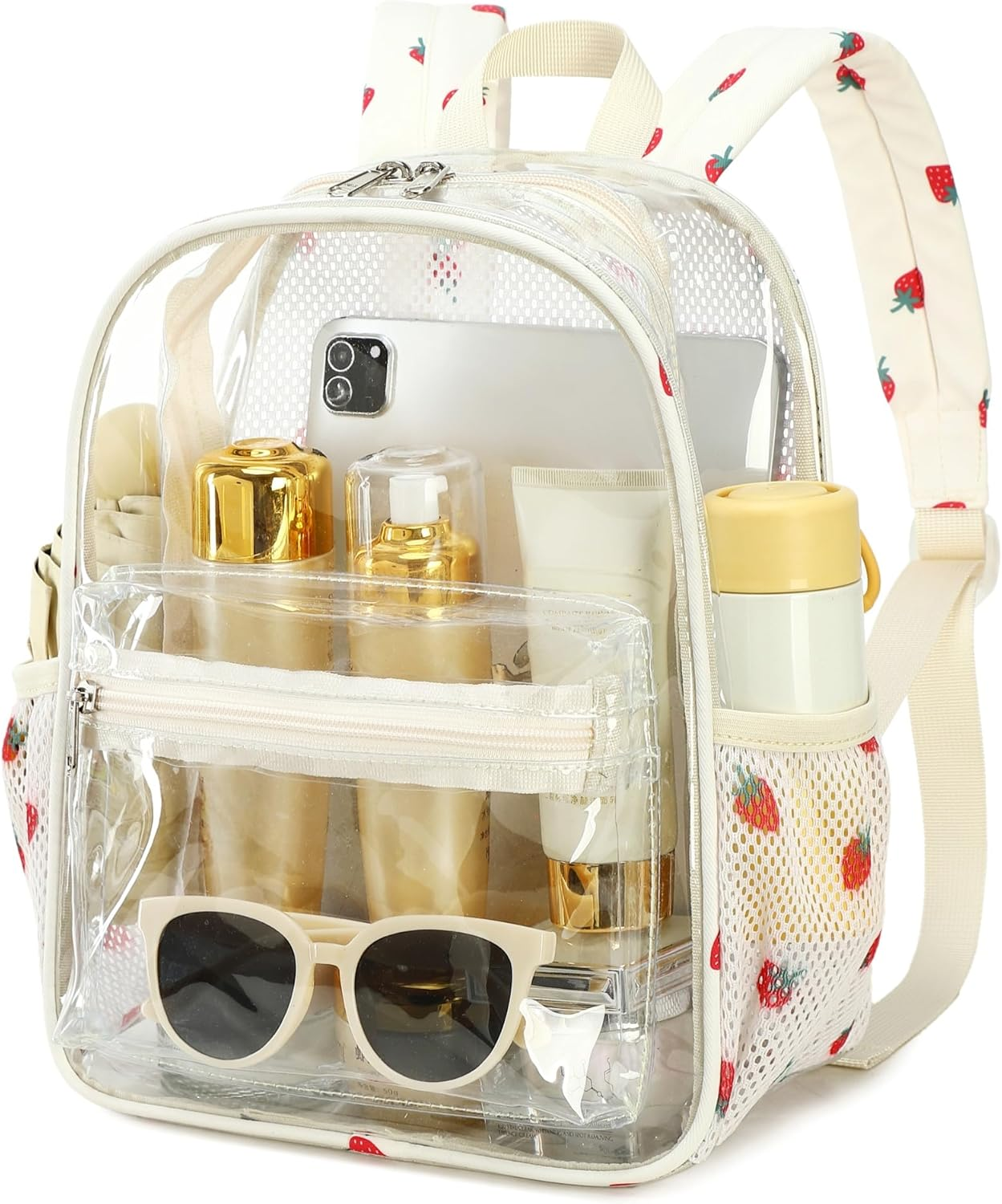 Clear Mini Backpack Lightweight See through Bookbag Small Transparent Bag for School Work Sports Stadium Security - Black White - Plaid image number 5